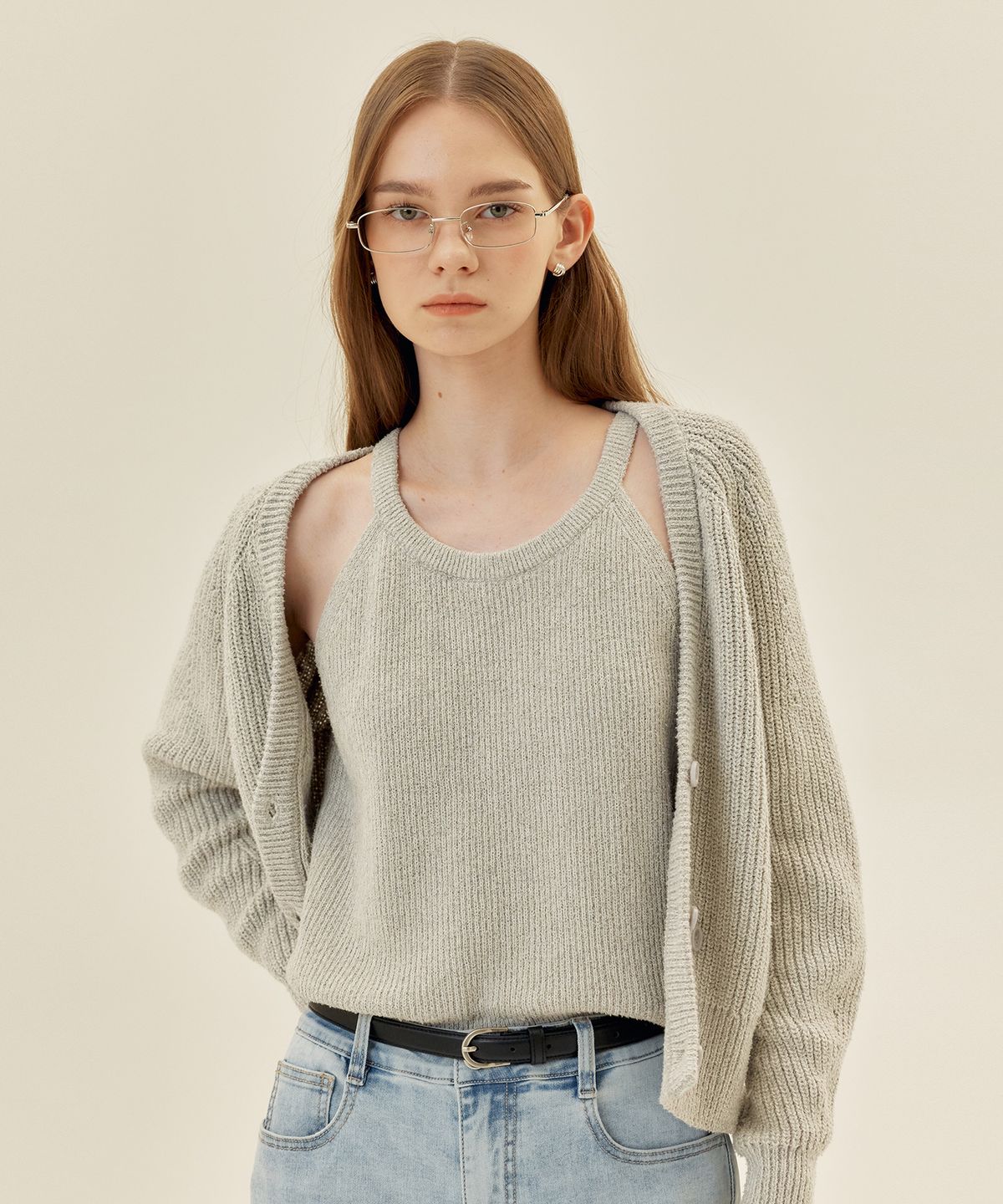 마인드브릿지 우먼(MIND BRIDGE WOMEN) [W][COUTURE]홀터넥 슬리브리스 가디건 세트 - 2color