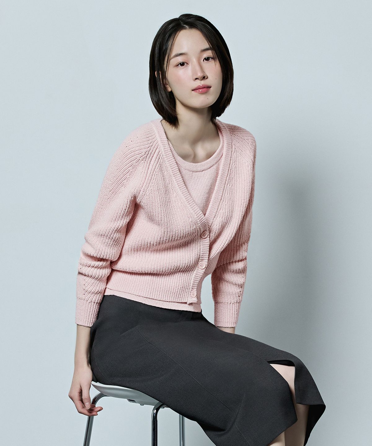 마인드브릿지 우먼(MIND BRIDGE WOMEN) [W][COUTURE]홀터넥 슬리브리스 가디건 세트 - 2color