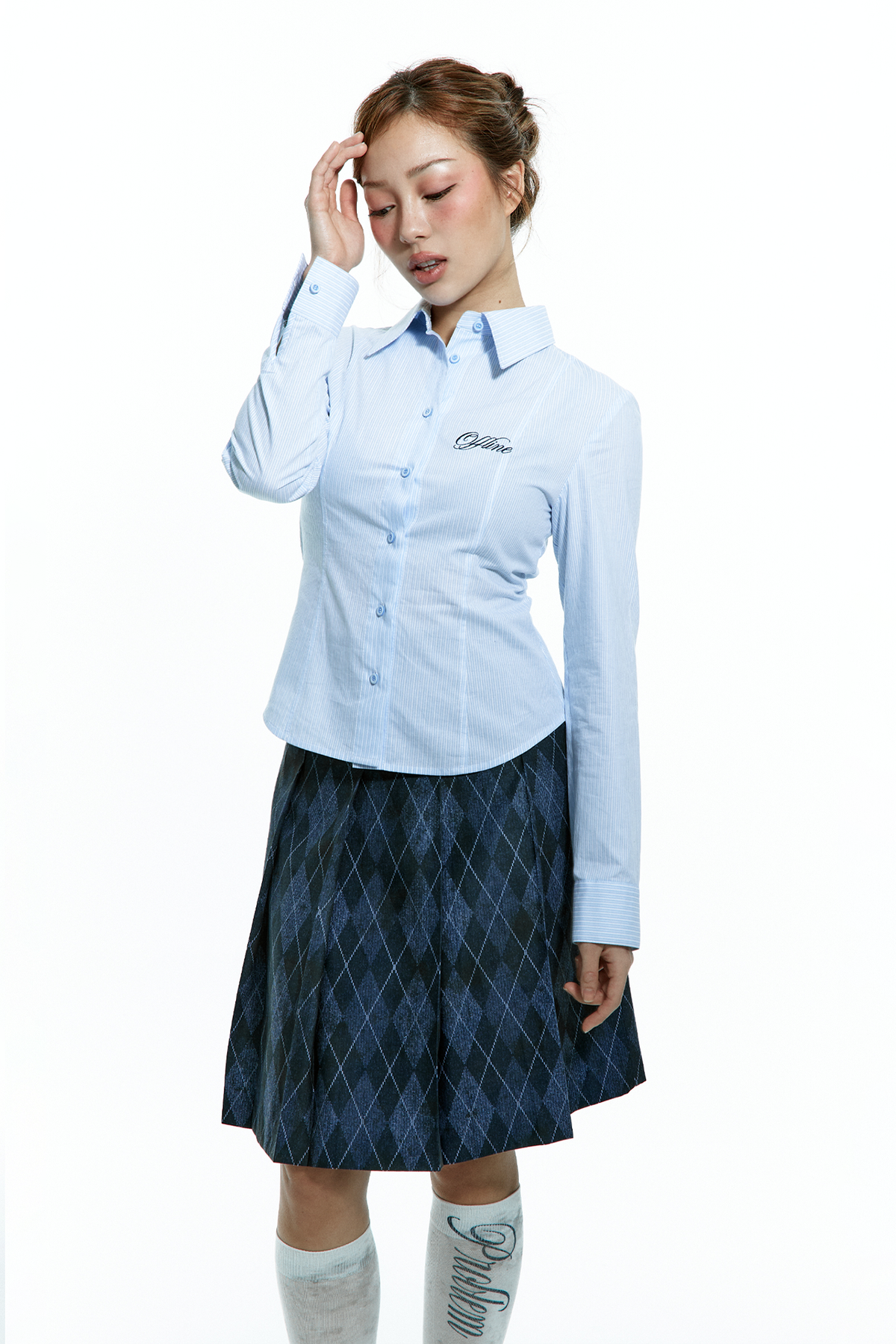 오프라인(OFFLINE) FITTED STRIPE SHIRTS (SKY BLUE)