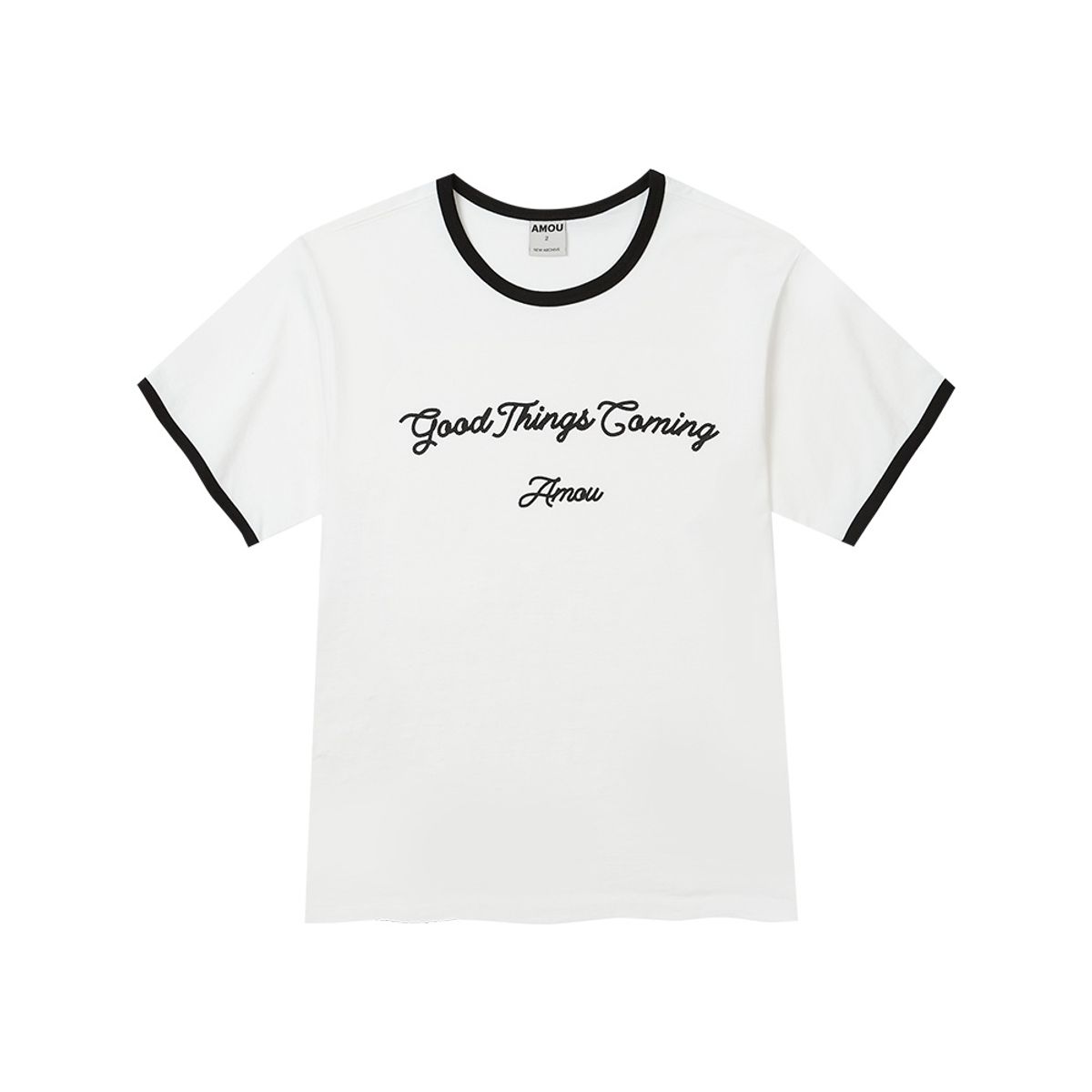 아모우(AMOU) Good things coming arch logo ringer half T-shirts white