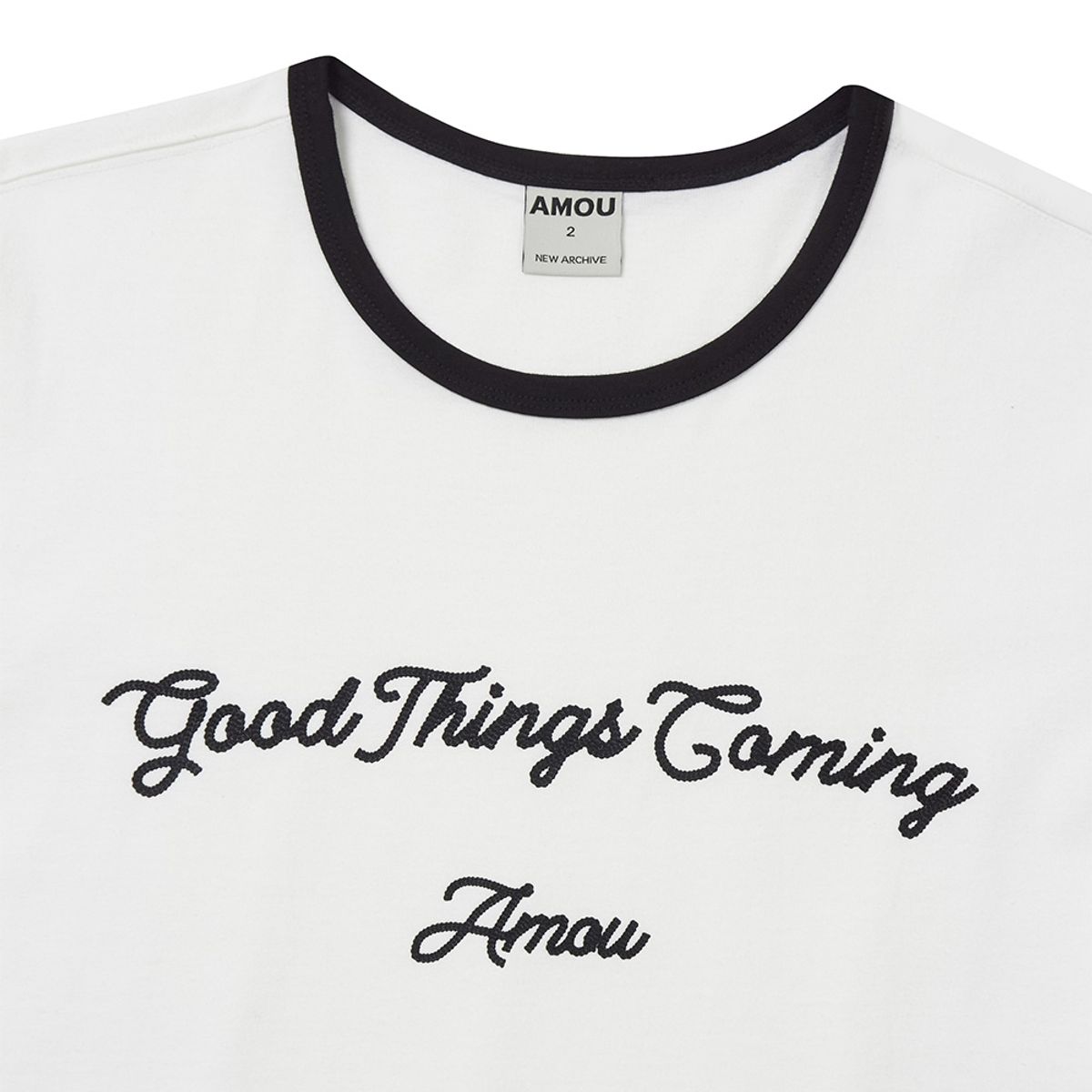 아모우(AMOU) Good things coming arch logo ringer half T-shirts white