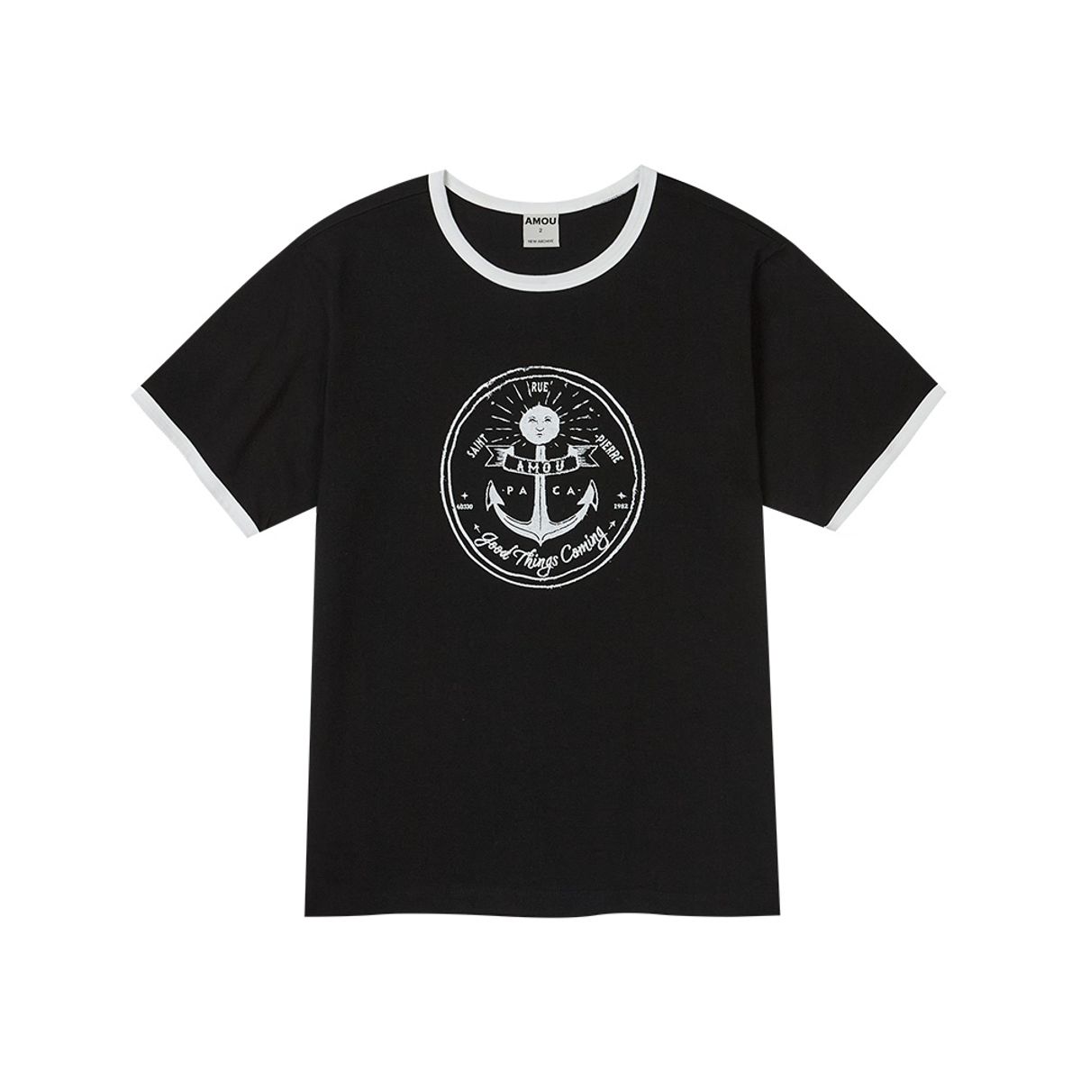 아모우(AMOU) Anchor Ringer T-shirts black