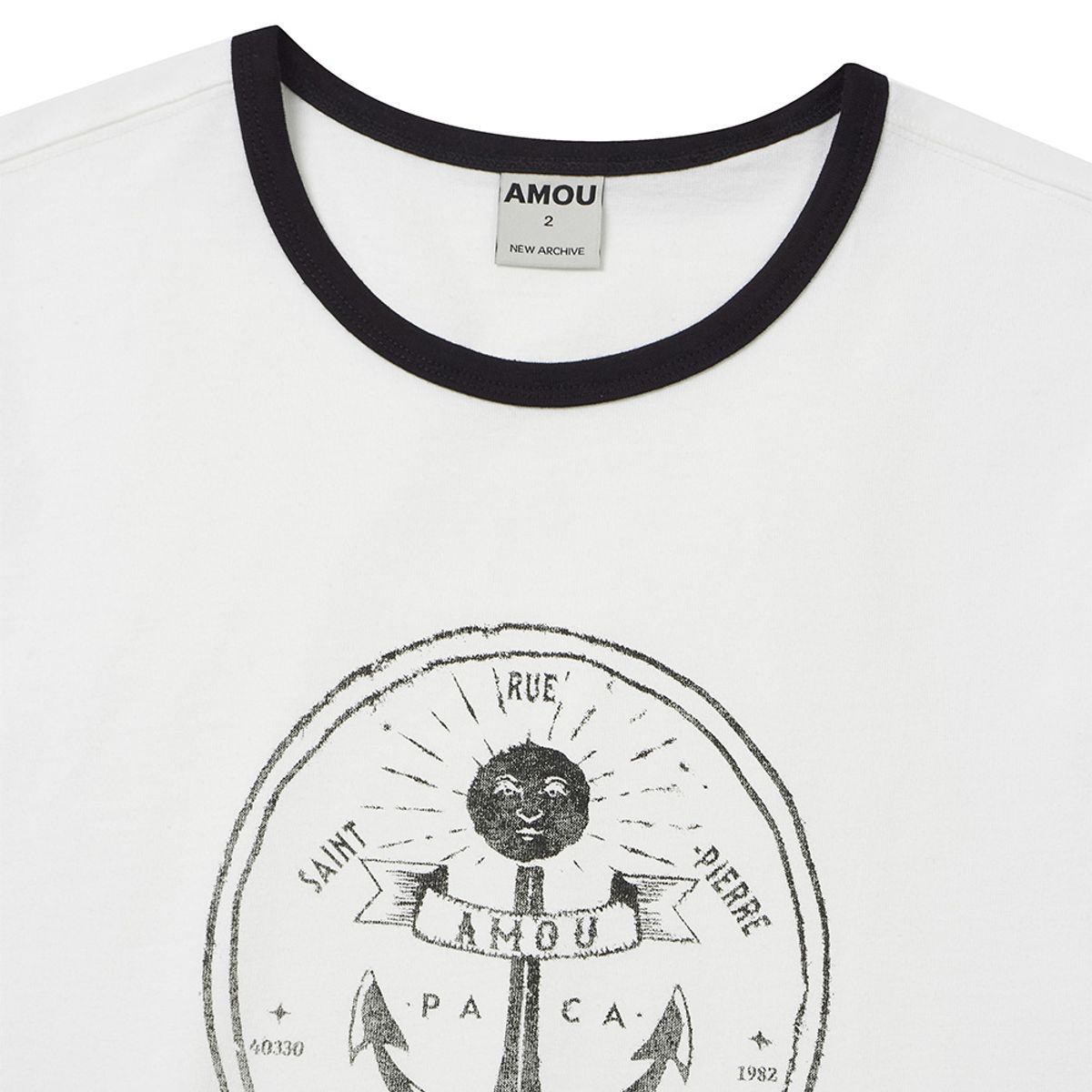 아모우(AMOU) Anchor Ringer T-shirts white