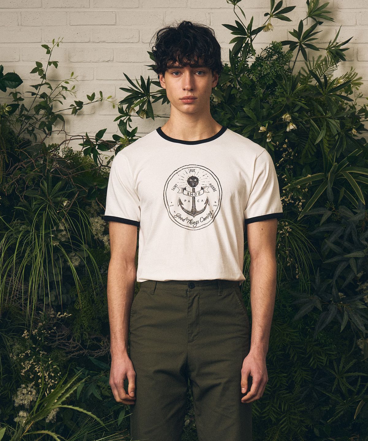 아모우(AMOU) Anchor Ringer T-shirts white