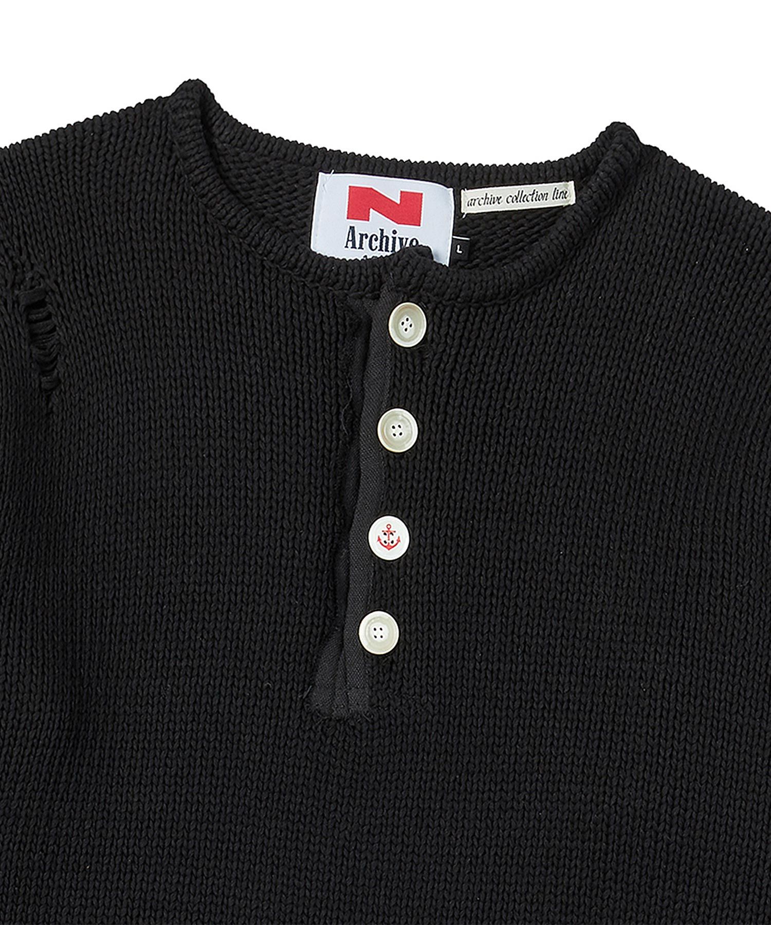 BEYOND CLOSET♥cotton damaged detail henley knit MUSINSA | BEYOND CLOSET [COLLECTION LINE] Archive Heavy