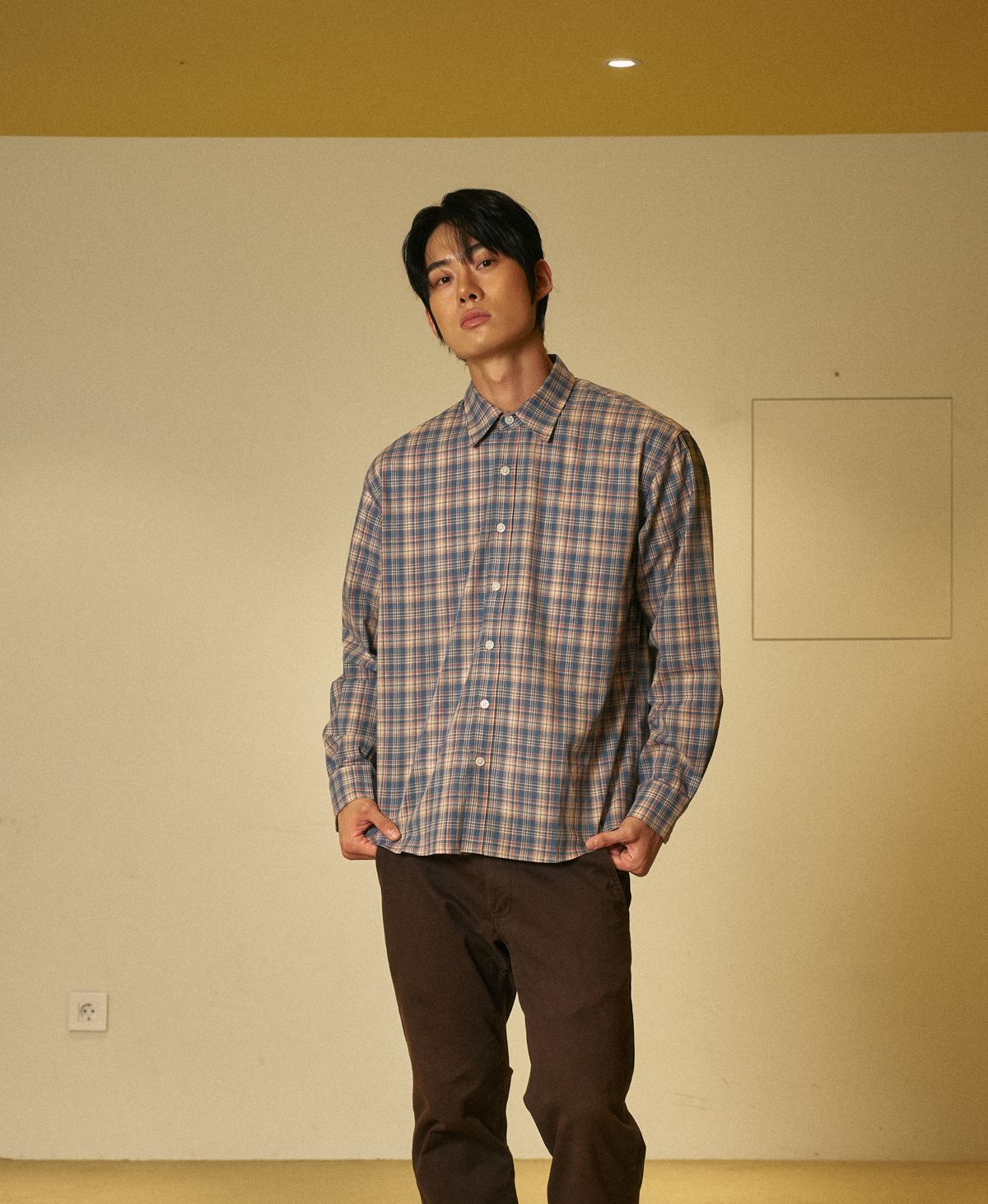 아모우(AMOU) 60s vintage check shirts blue