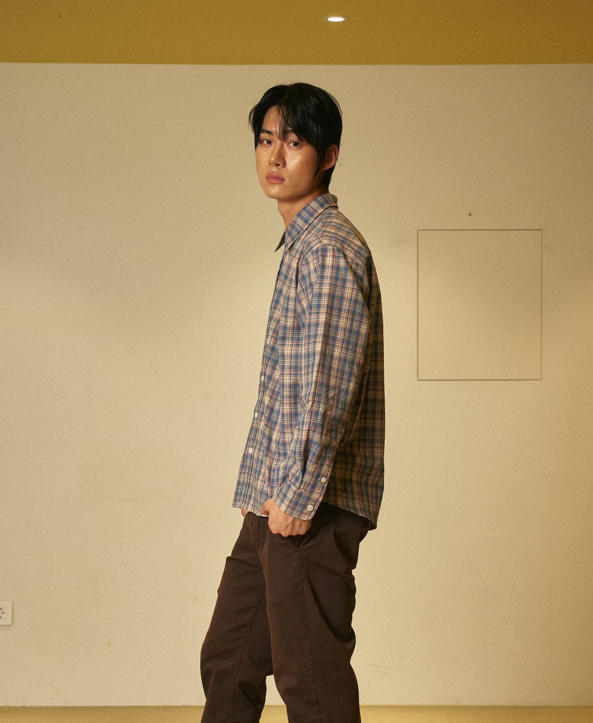 아모우(AMOU) 60s vintage check shirts blue