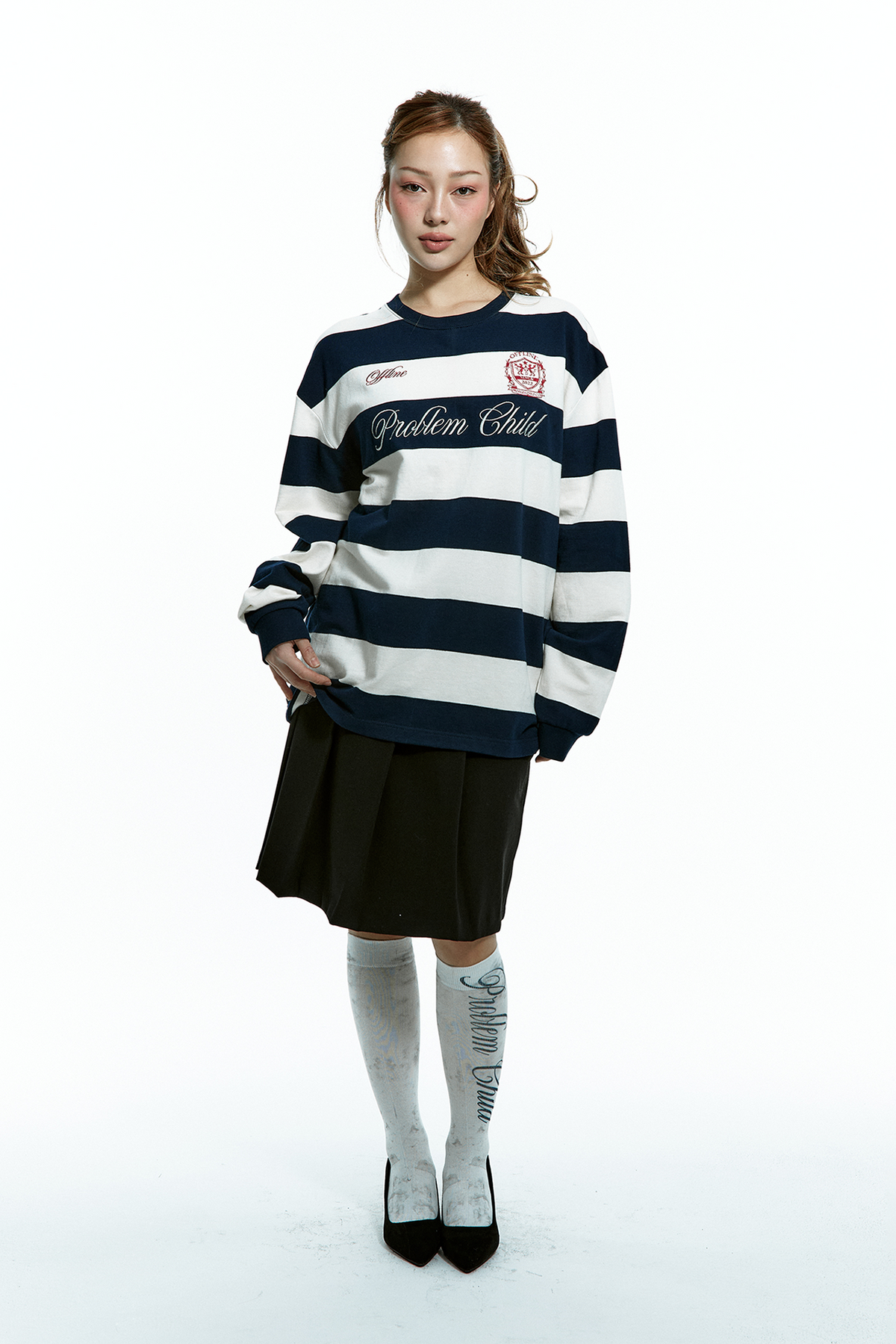 오프라인(OFFLINE) PROBLEM CHILD STRIPE T-SHIRT (NAVY)