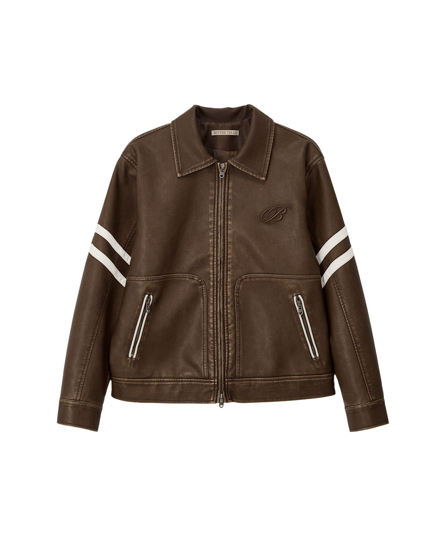 MUSINSA | BITTERCELLS Crush Washed Leather Jacket-Brown