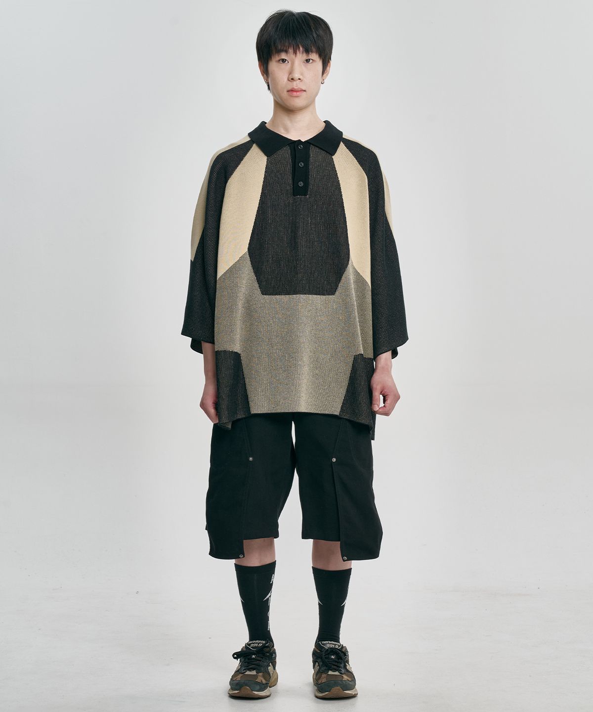 아조바이아조(AJOBYAJO) Paneled Two-Tone Polo Shirt [BEIGE]