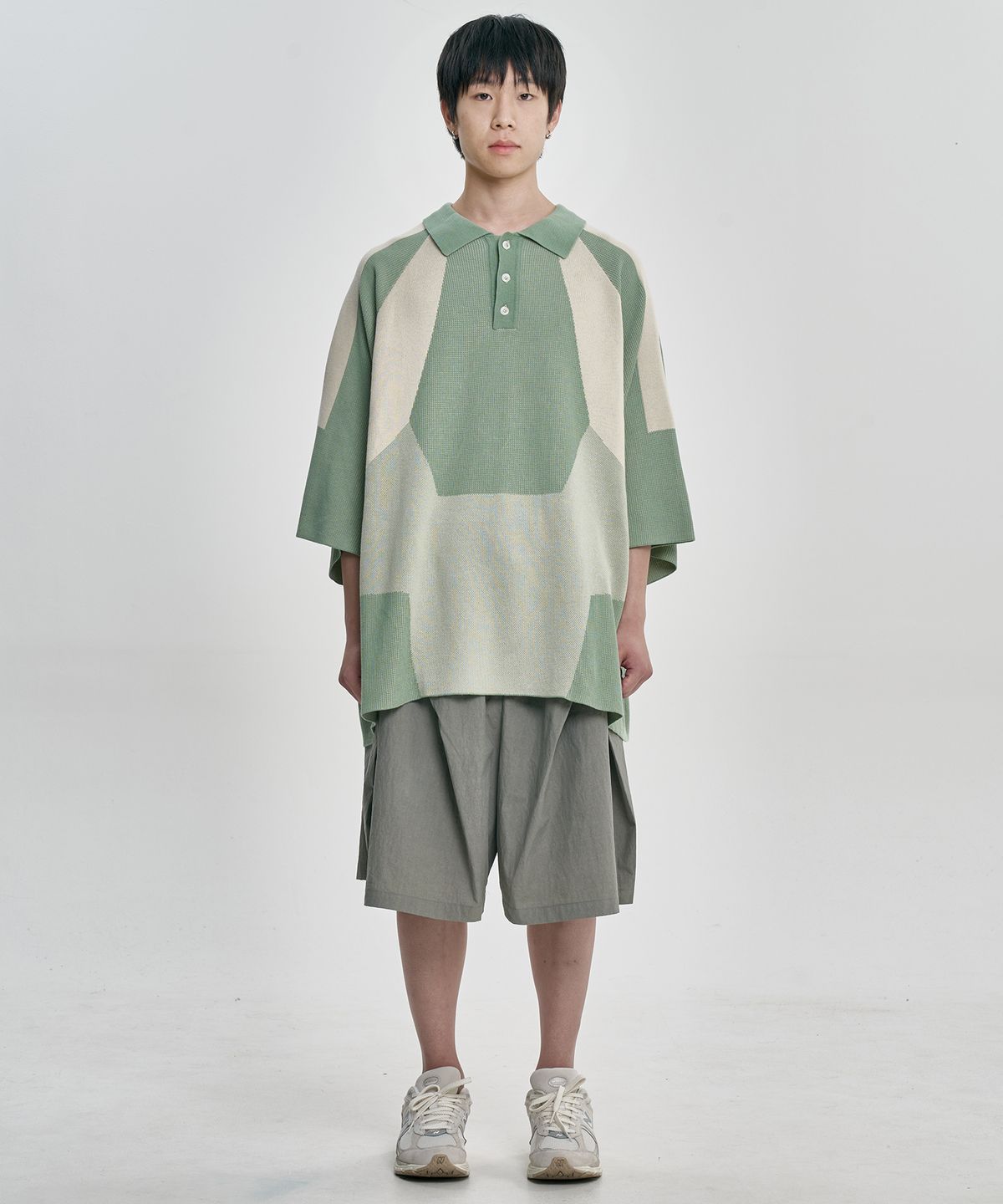 아조바이아조(AJOBYAJO) Paneled Two-Tone Polo Shirt [MINT]