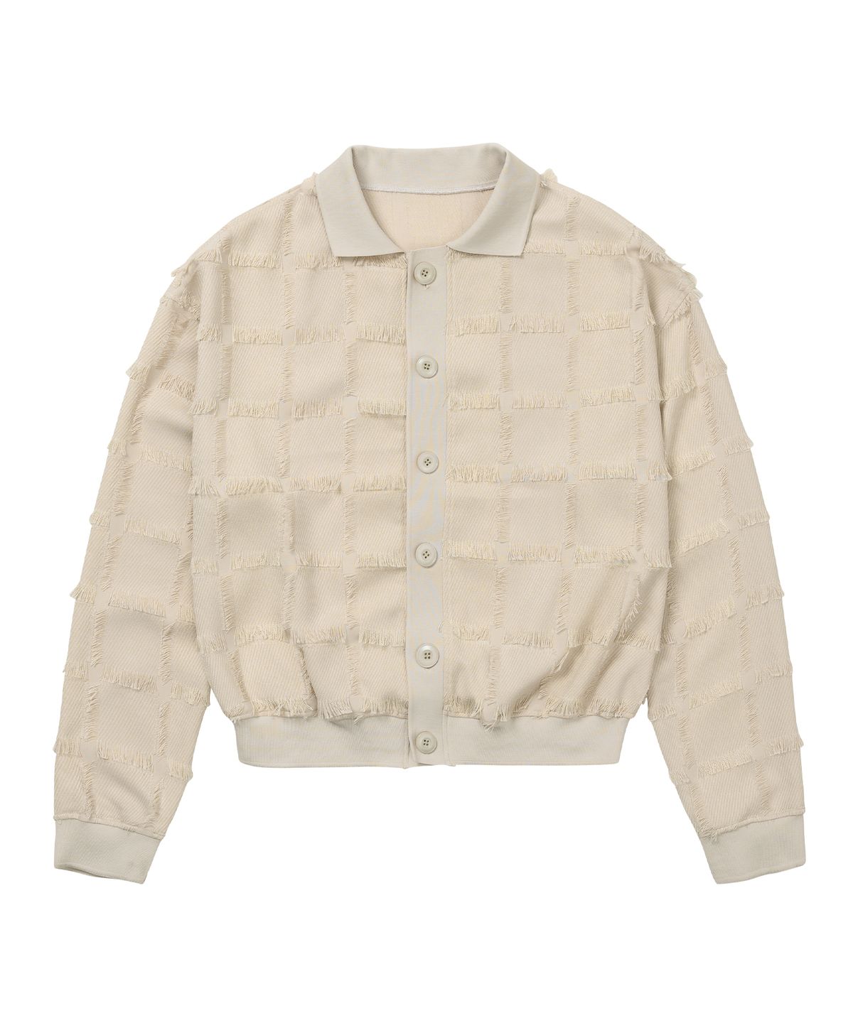 아조바이아조(AJOBYAJO) Fringe Check Cardigan [CREAM]