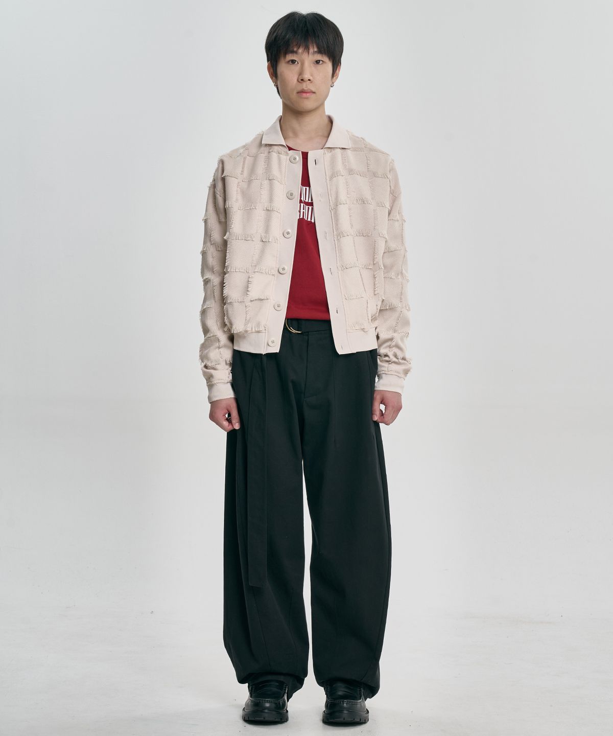 아조바이아조(AJOBYAJO) Fringe Check Cardigan [CREAM]