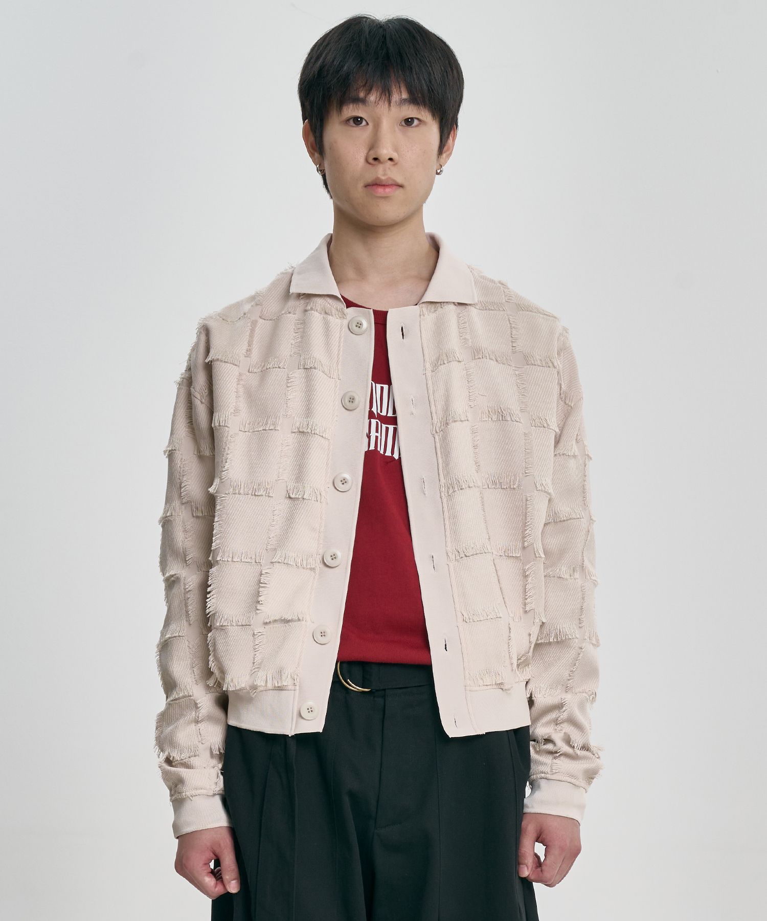 MUSINSA | AJOBYAJO Fringe Check Cardigan [CREAM]