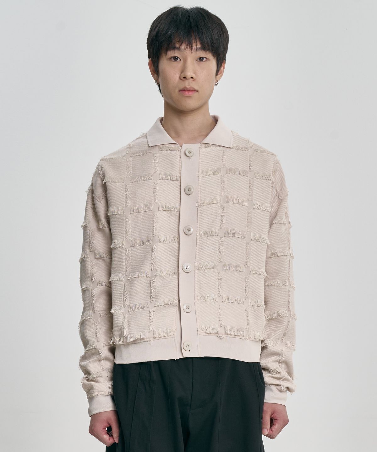 아조바이아조(AJOBYAJO) Fringe Check Cardigan [CREAM]