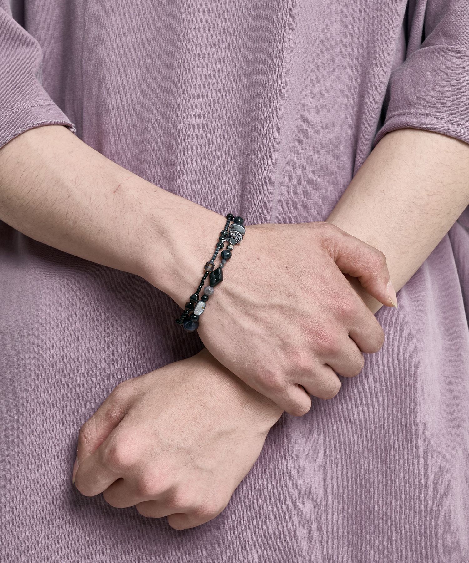 MUSINSA | AJOBYAJO Black Light Beads Layered Bracelet [BLACK]