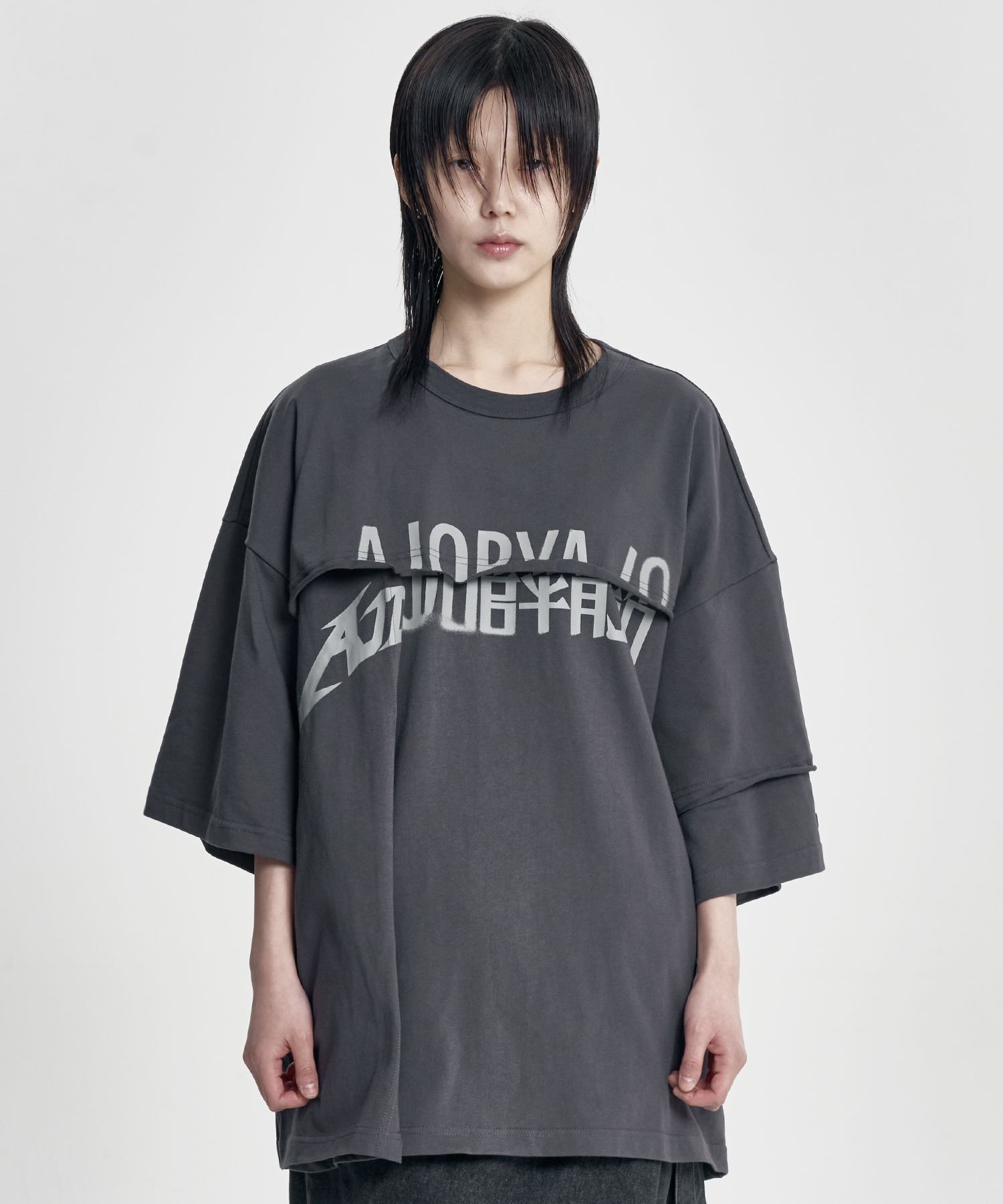 【AJO AJOBYAJO】23SS★ DBOF Fire T-Shirt MUSINSA | AJOBYAJO Tri Logo Mixed T-Shirt [CHARCOAL]