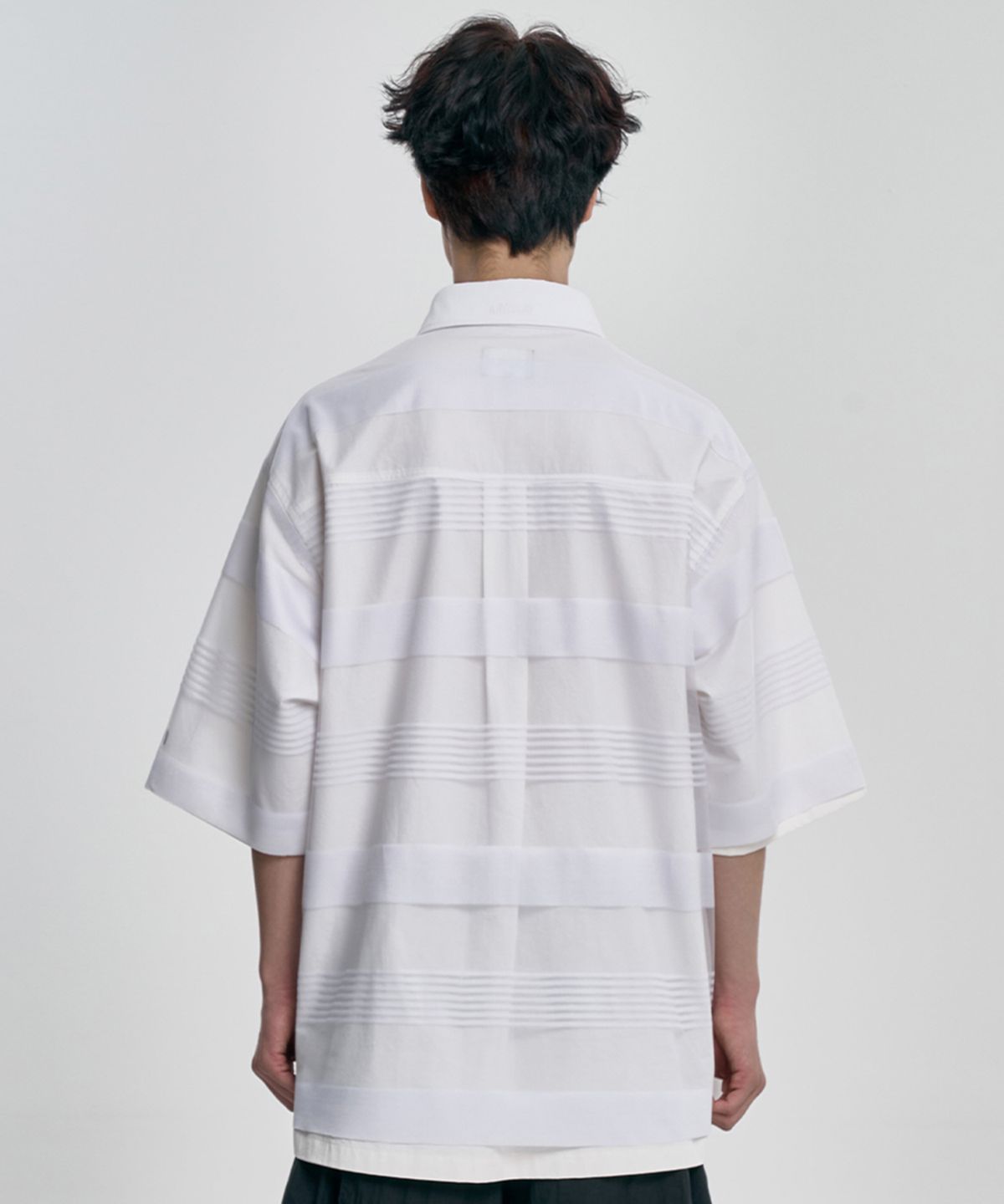 아조바이아조(AJOBYAJO) Stripe Mesh Layered Polo Shirt [WHITE]