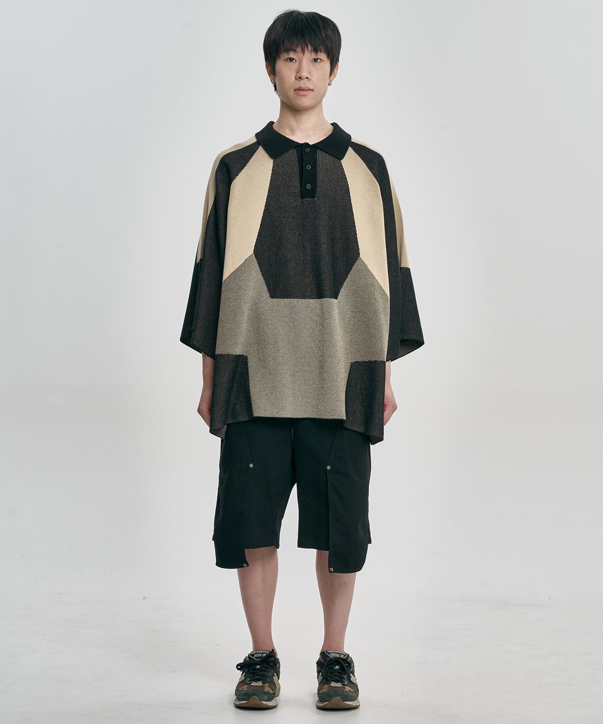 아조바이아조(AJOBYAJO) Double Knee Paneled Shorts [BLACK]