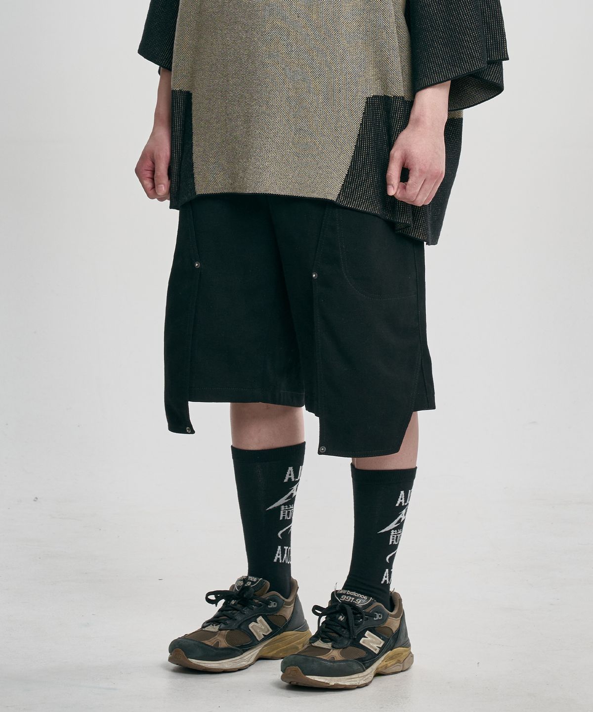 아조바이아조(AJOBYAJO) Double Knee Paneled Shorts [BLACK]