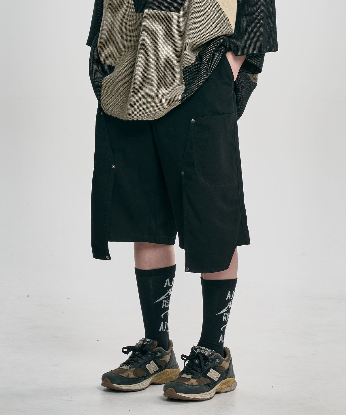 아조바이아조(AJOBYAJO) Double Knee Paneled Shorts [BLACK]
