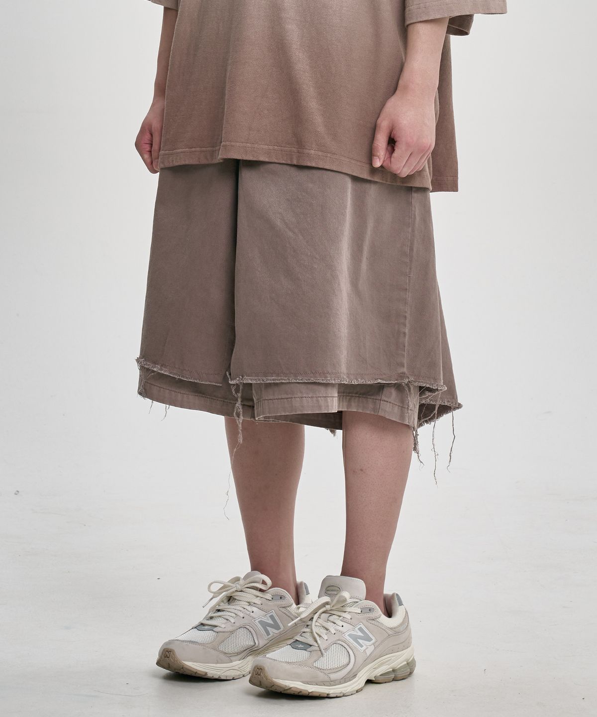 아조바이아조(AJOBYAJO) Washed Layered Skirt Shorts [BROWN]