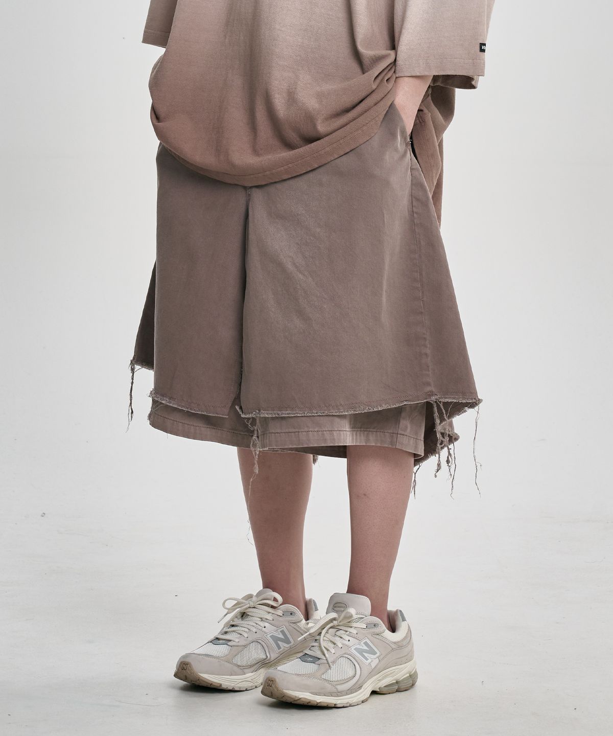 아조바이아조(AJOBYAJO) Washed Layered Skirt Shorts [BROWN]