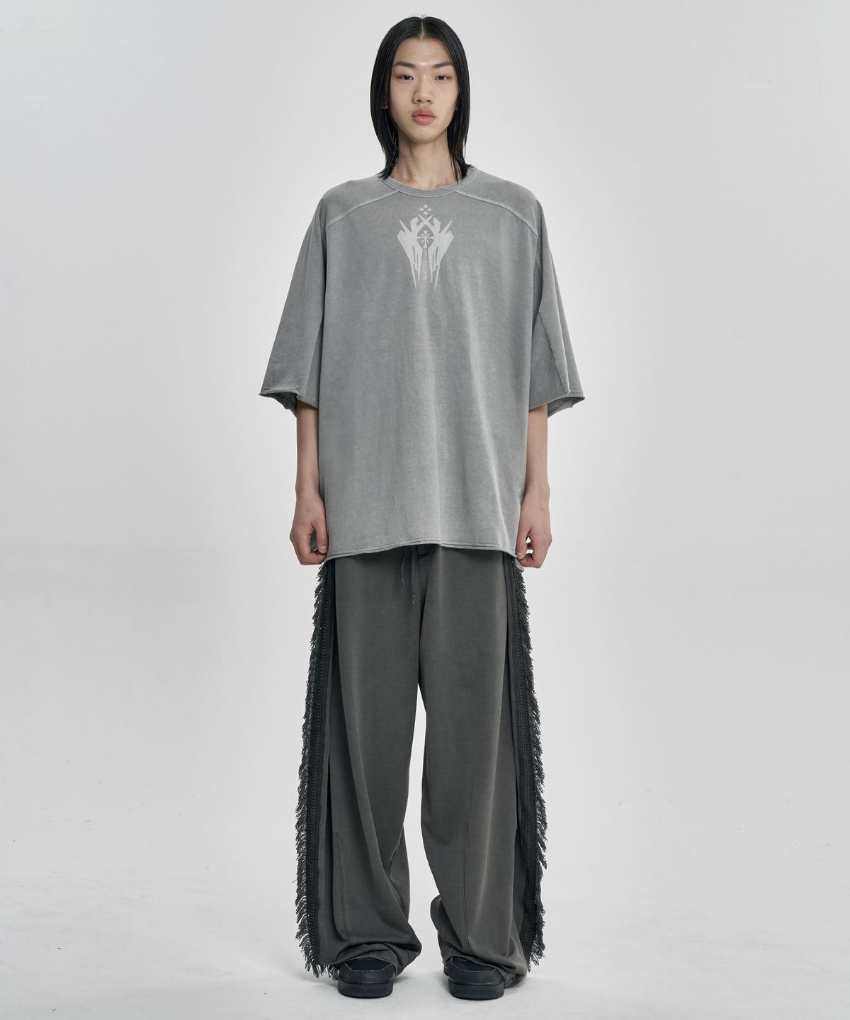 아조바이아조(AJOBYAJO) Cross Symbol Washed Raglan T-Shirt [GREY]
