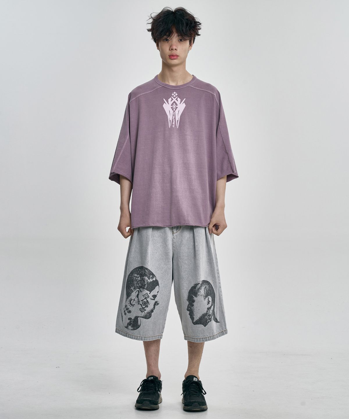 아조바이아조(AJOBYAJO) Cross Symbol Washed Raglan T-Shirt [PINK]