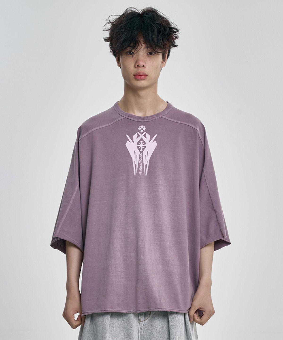아조바이아조(AJOBYAJO) Cross Symbol Washed Raglan T-Shirt [PINK]