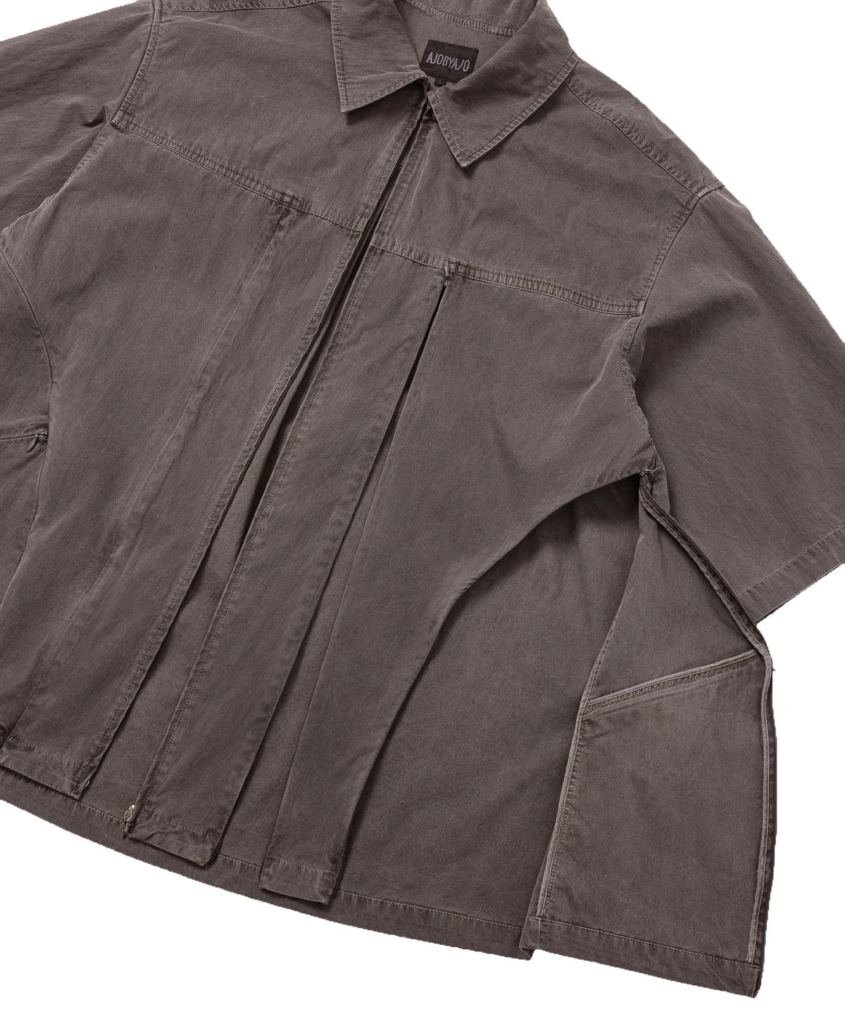 아조바이아조(AJOBYAJO) Paneled Zip-Up Shirt [BROWN]
