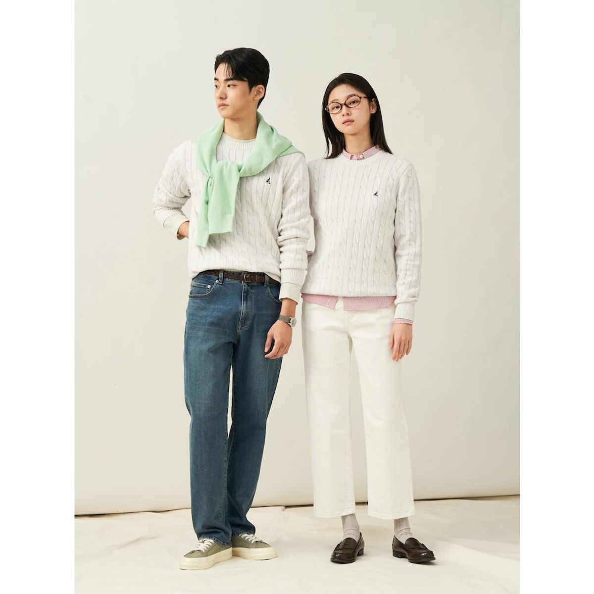 빈폴 멘(BEANPOLE MEN) [Esssential] 남녀공용 코튼 케이블 니트  아이보리