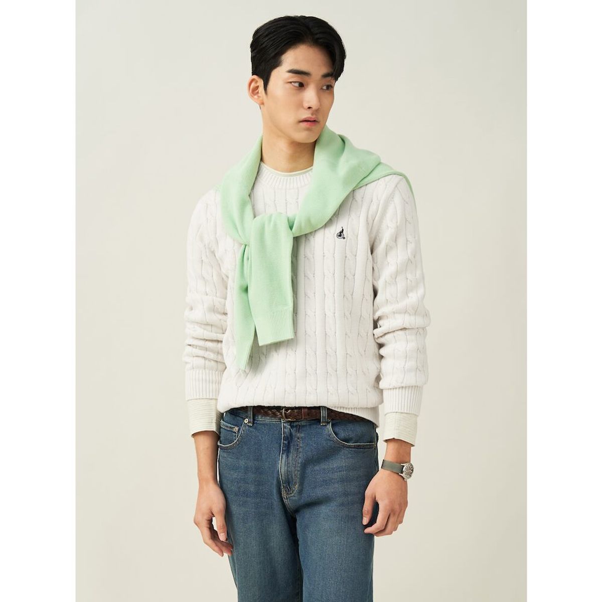 빈폴 멘(BEANPOLE MEN) [Esssential] 남녀공용 코튼 케이블 니트  아이보리