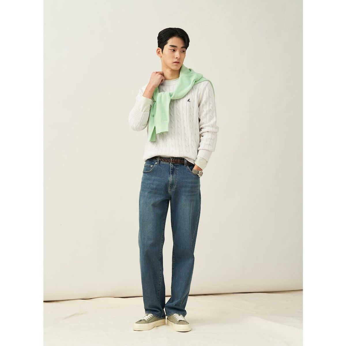 빈폴 멘(BEANPOLE MEN) [Esssential] 남녀공용 코튼 케이블 니트  아이보리