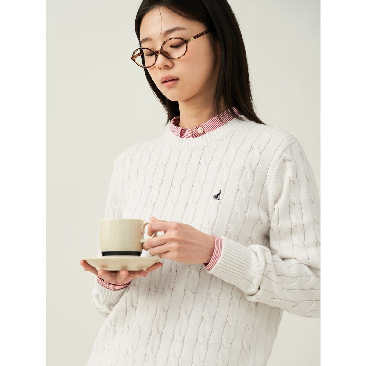 빈폴 멘(BEANPOLE MEN) [Esssential] 남녀공용 코튼 케이블 니트  아이보리