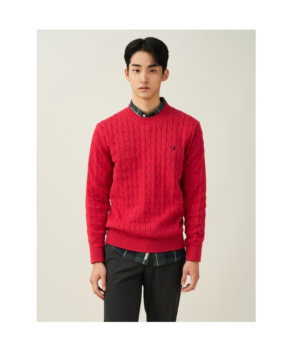 빈폴 멘(BEANPOLE MEN) [Esssential] 남녀공용 코튼 케이블 니트  레드