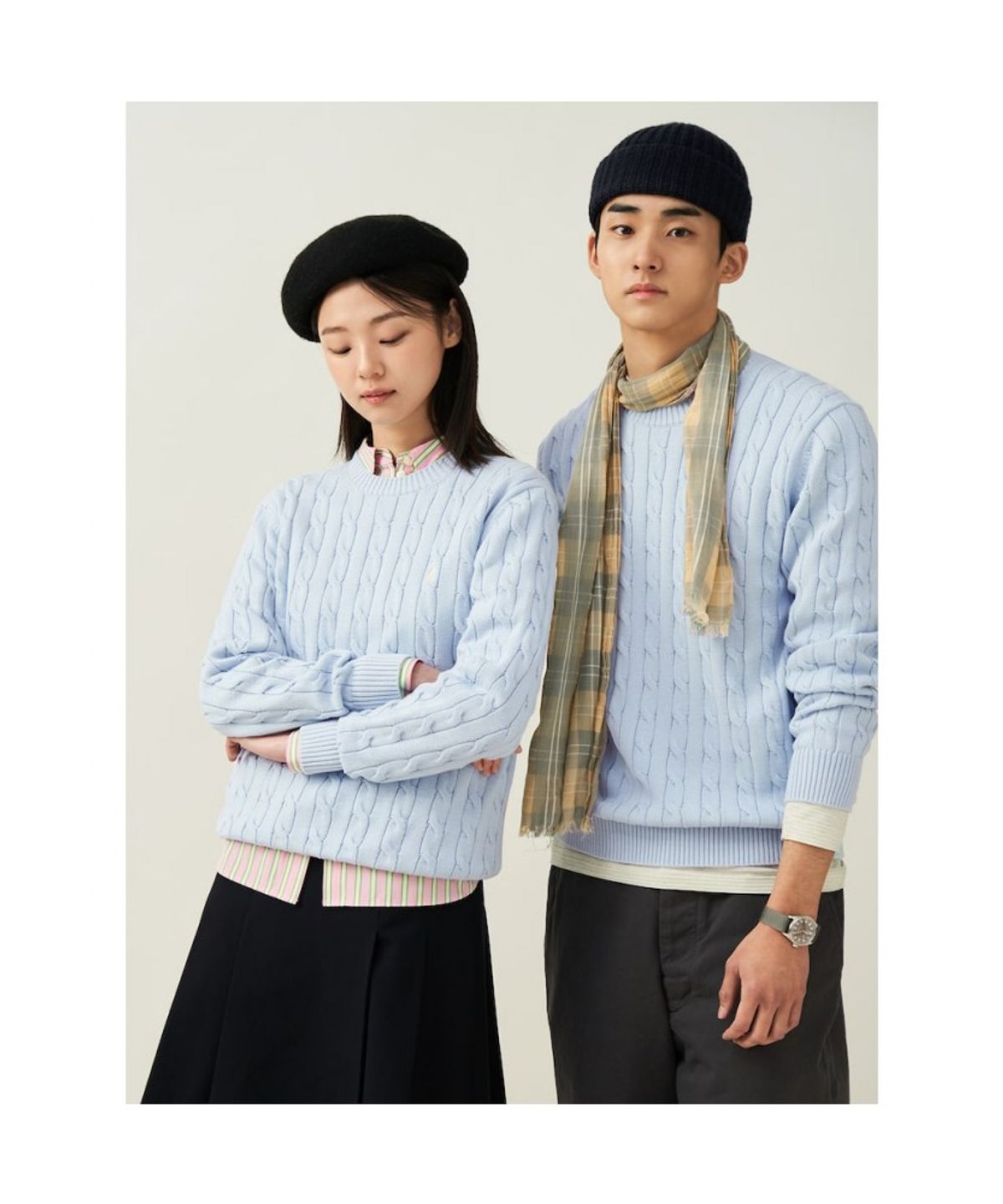 빈폴 멘(BEANPOLE MEN) [Esssential] 남녀공용 코튼 케이블 니트  스카이 블루