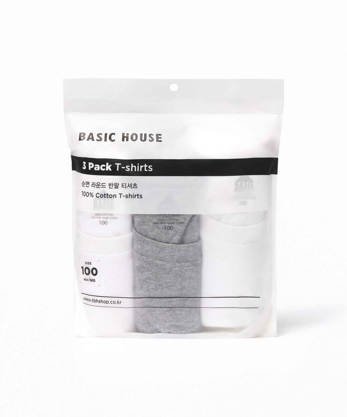 베이직하우스(BASIC HOUSE) [3PACK] 순면 30수 BCI 라운드넥 무지 반팔티셔츠 3팩 (4color)