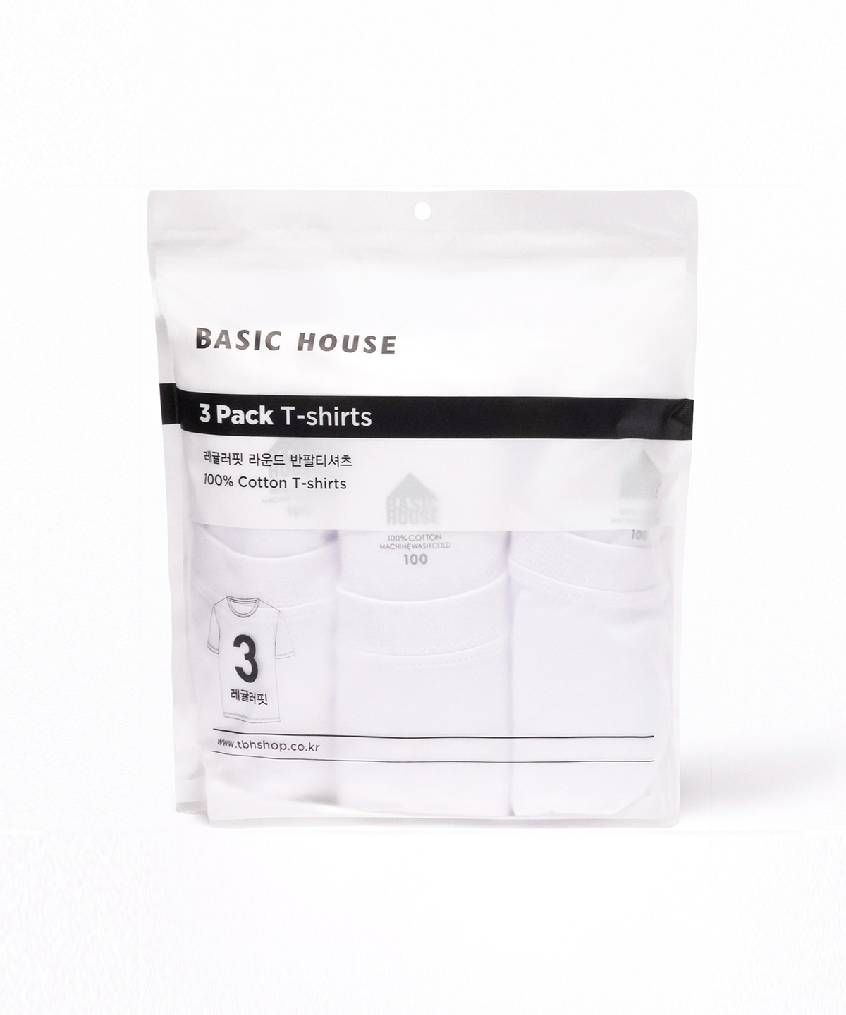베이직하우스(BASIC HOUSE) [3PACK] 순면 30수 BCI 라운드넥 무지 반팔티셔츠 3팩 (4color)
