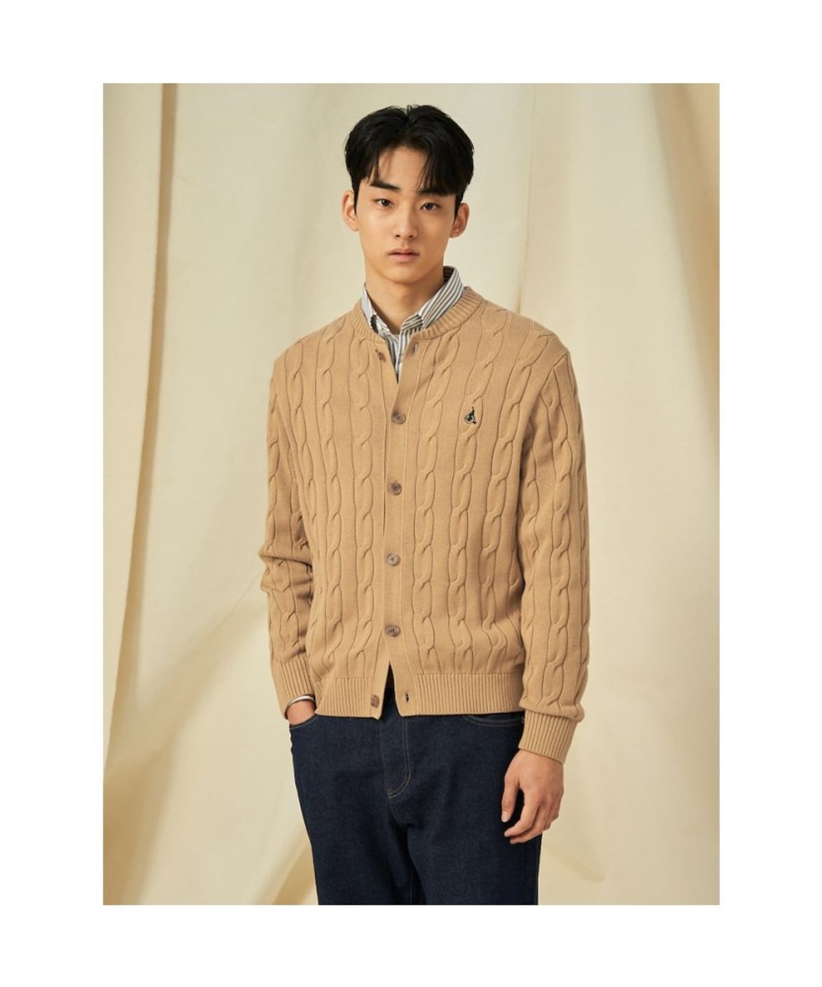 빈폴 멘(BEANPOLE MEN) 케이블 라운드 카디건  베이지