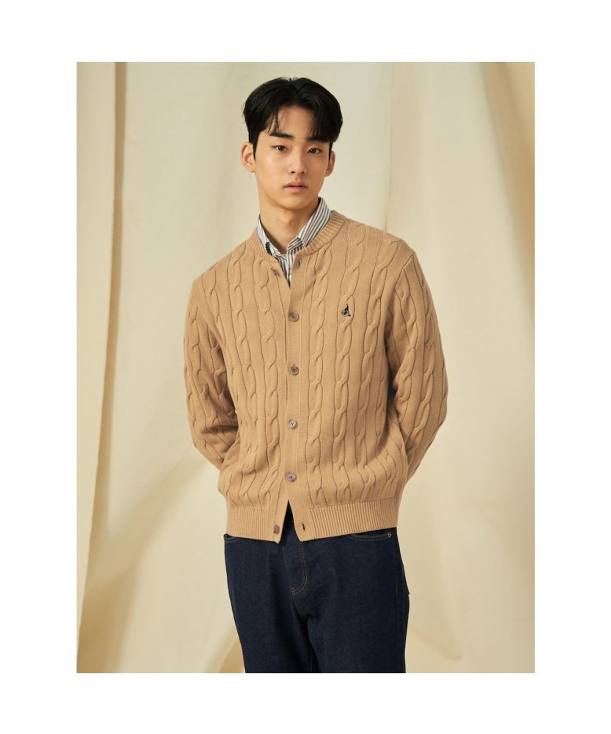 빈폴 멘(BEANPOLE MEN) 케이블 라운드 카디건  베이지