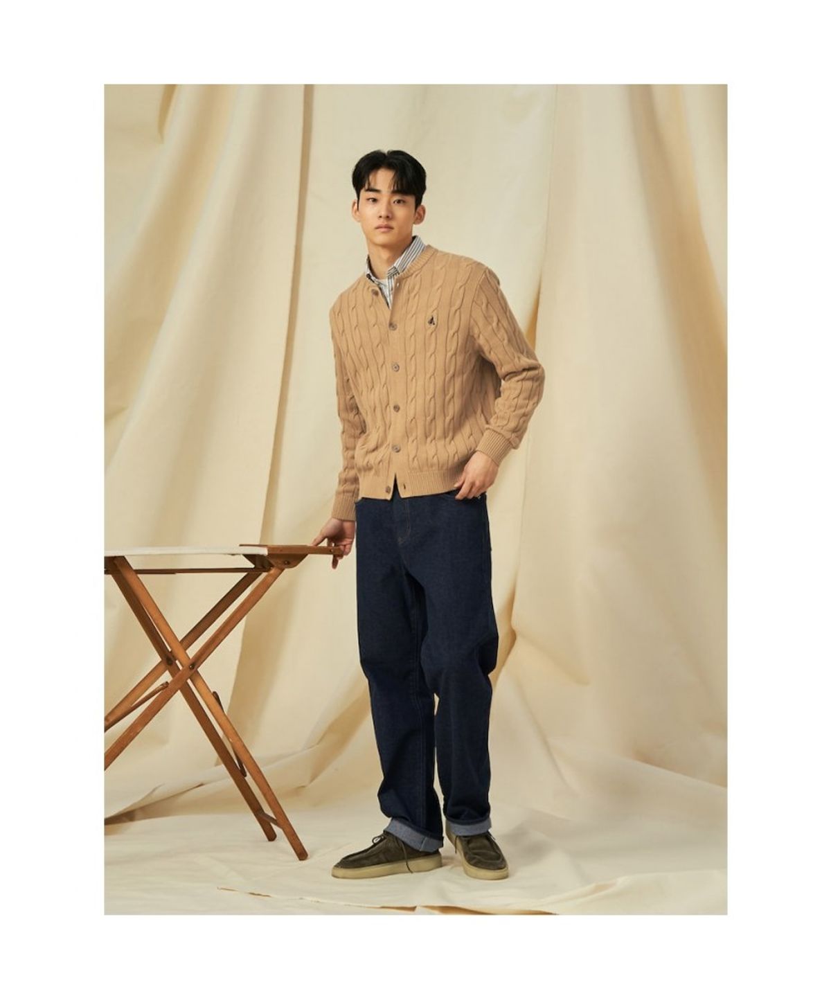 빈폴 멘(BEANPOLE MEN) 케이블 라운드 카디건  베이지