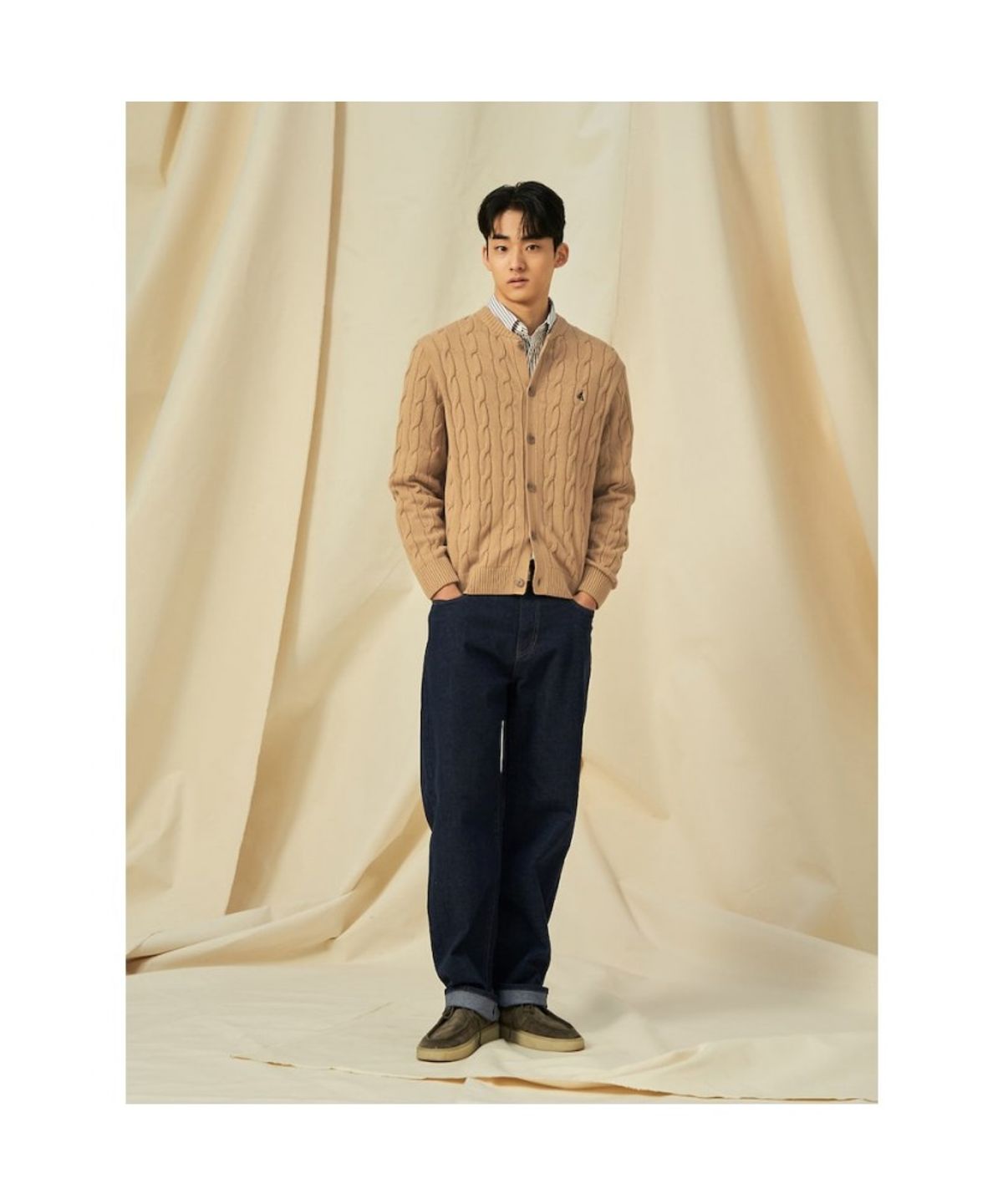 빈폴 멘(BEANPOLE MEN) 케이블 라운드 카디건  베이지