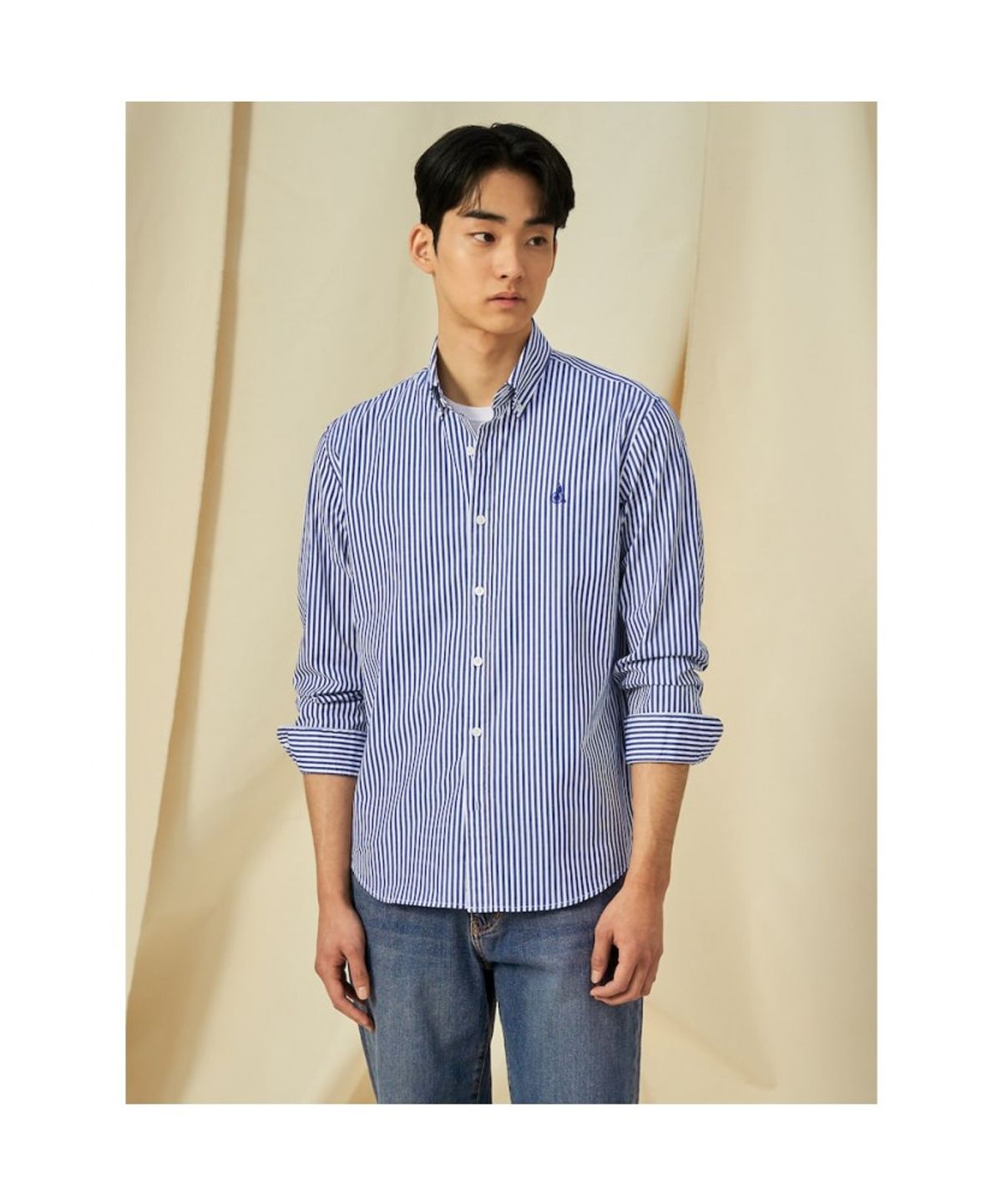 빈폴 멘(BEANPOLE MEN) [Essential] 남녀공용 플레인 스트라이프 셔츠  네이비
