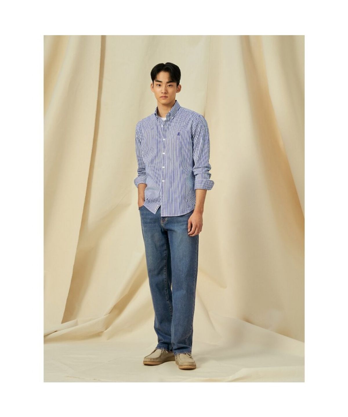 빈폴 멘(BEANPOLE MEN) [Essential] 남녀공용 플레인 스트라이프 셔츠  네이비