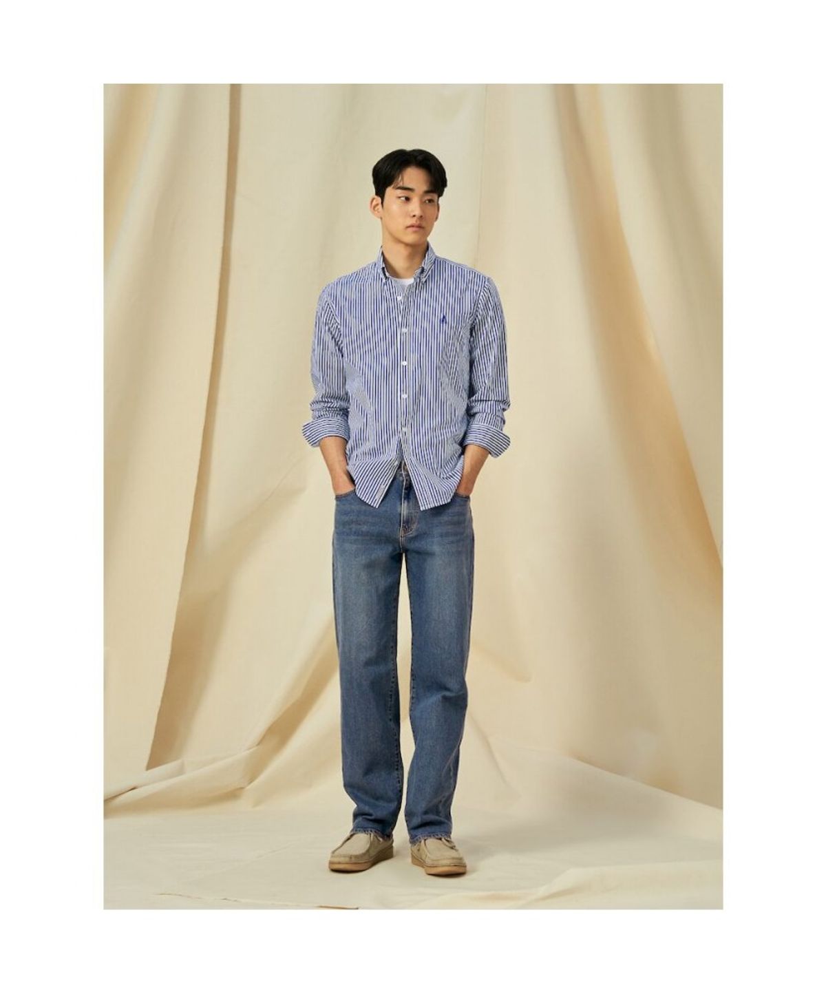 빈폴 멘(BEANPOLE MEN) [Essential] 남녀공용 플레인 스트라이프 셔츠  네이비