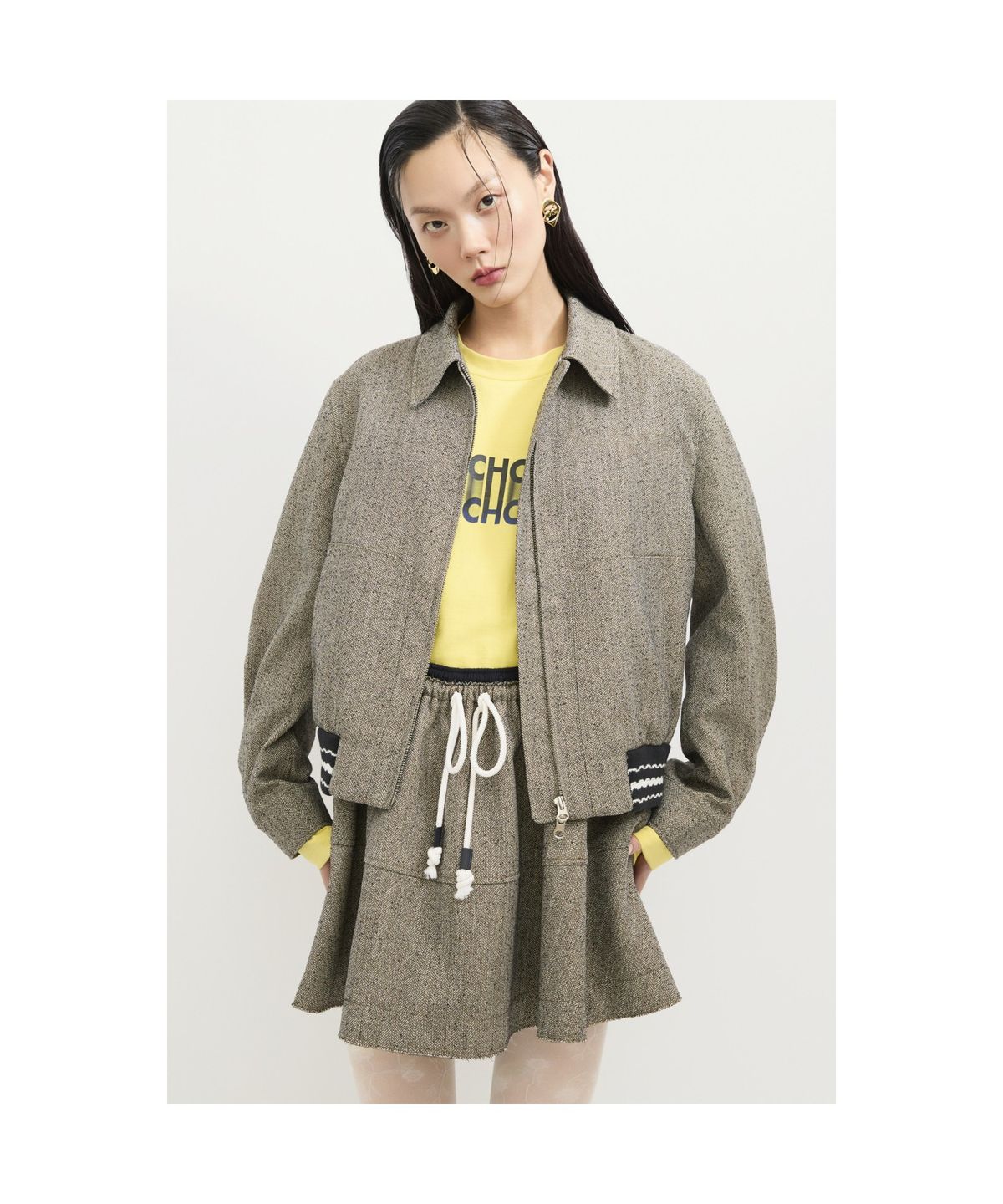 럭키슈에뜨(LUCKY CHOUETTE) Hem Ribbed Herringbone Jumper (brown) LFUAS25100BRX