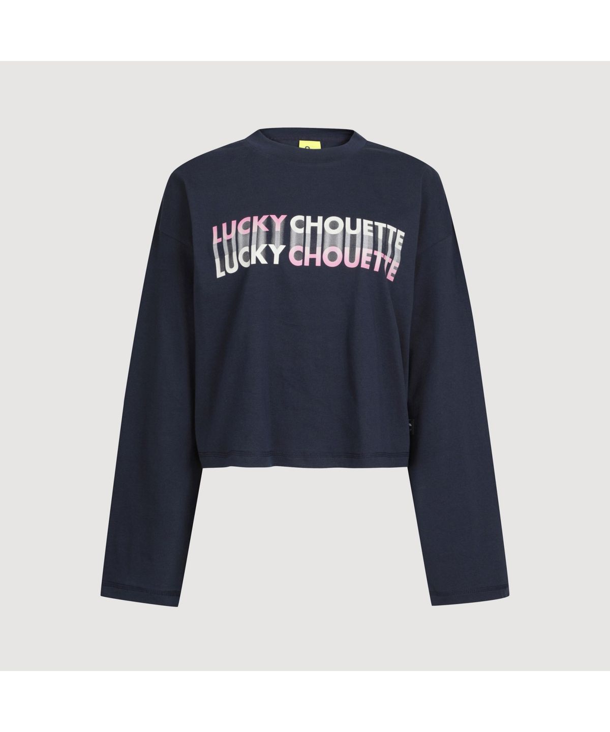 럭키슈에뜨(LUCKY CHOUETTE) Printed Cropped Long-sleeved T-shirt (dark navy) LFTAS25170NYD