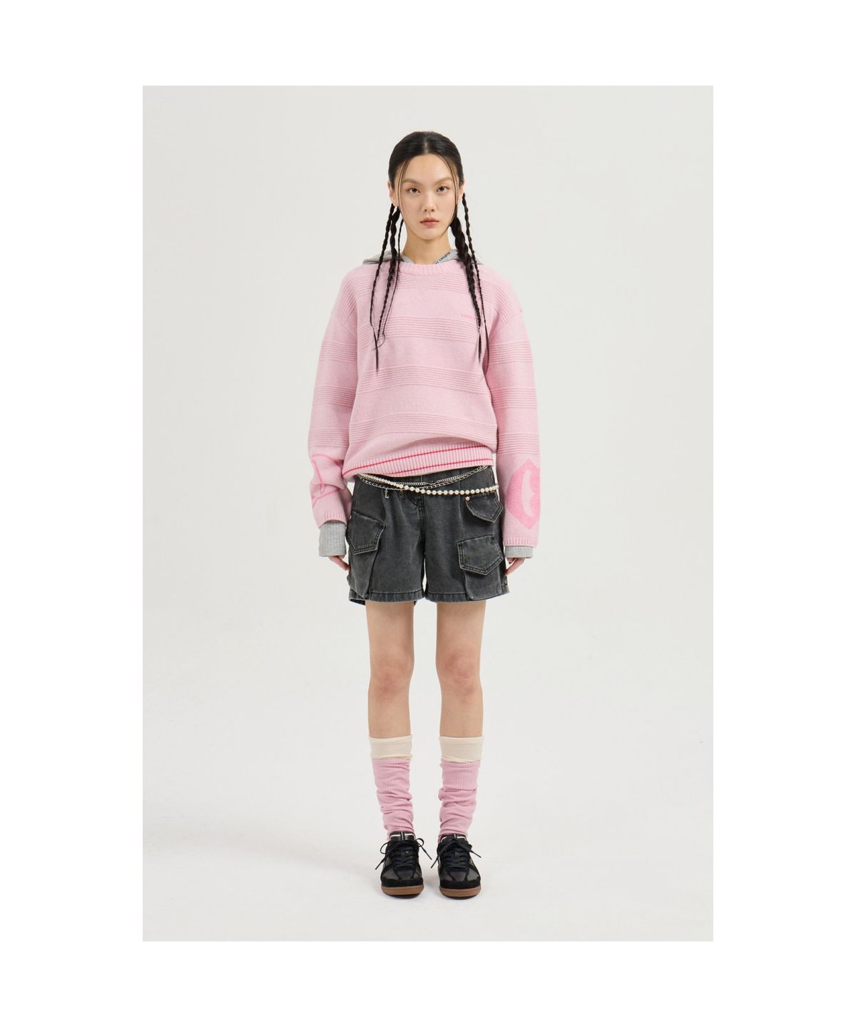 럭키슈에뜨(LUCKY CHOUETTE) Embroidered Point Rib Hooded T-shirt (melange grey) LFTAS25125GYM