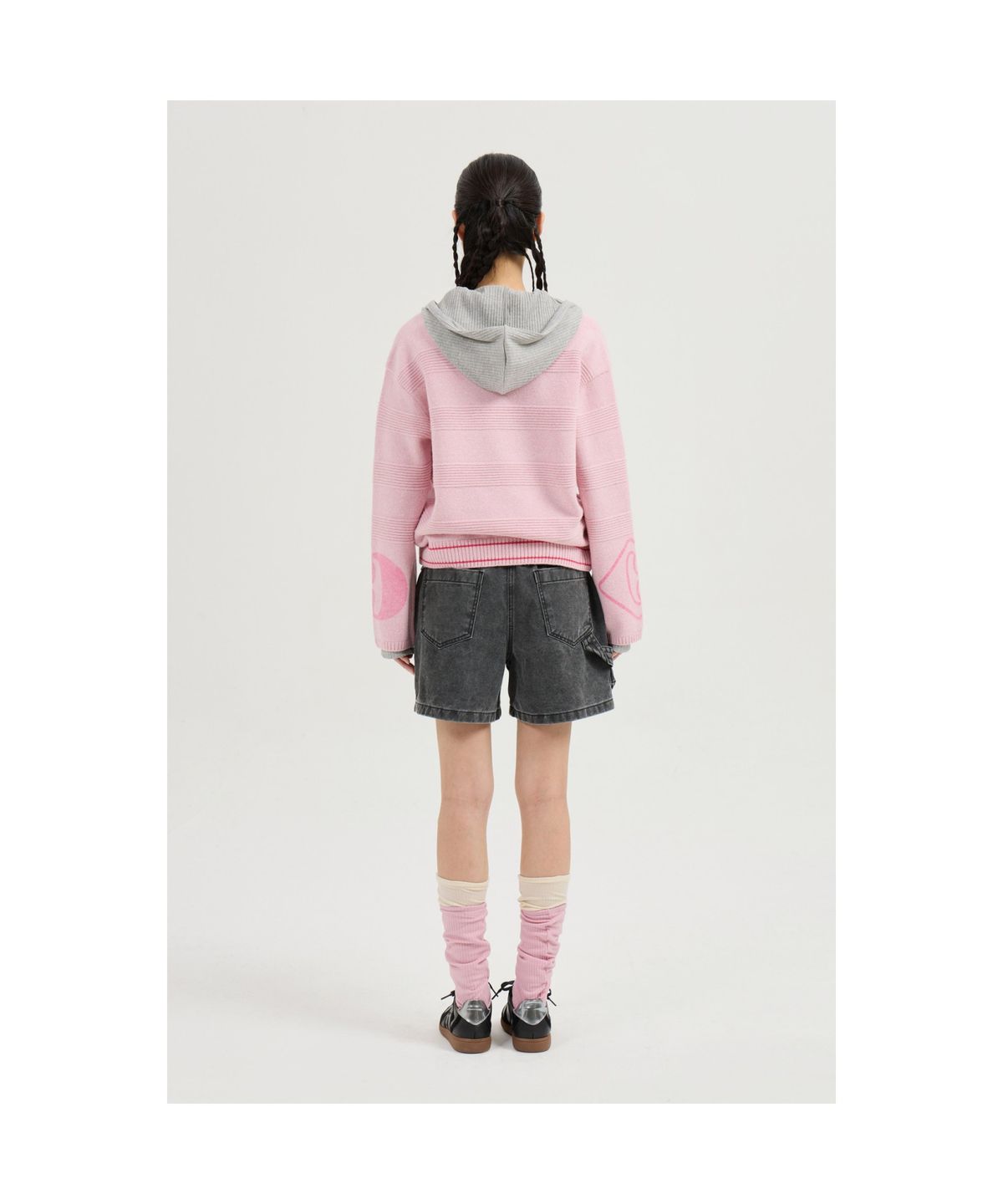 럭키슈에뜨(LUCKY CHOUETTE) Embroidered Point Rib Hooded T-shirt (melange grey) LFTAS25125GYM
